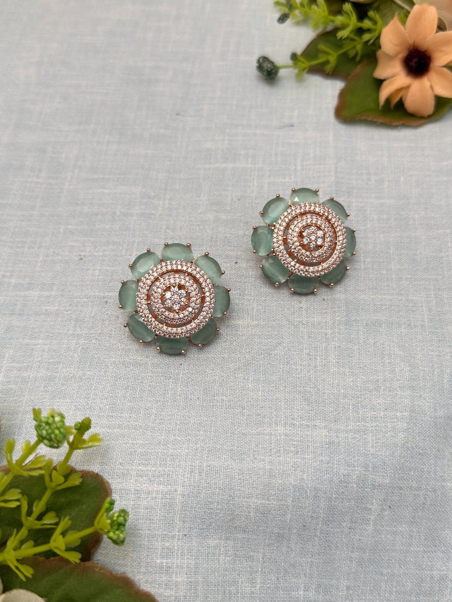 Designer Rose Gold Stone Stud Earrings 0125 - Mahilas