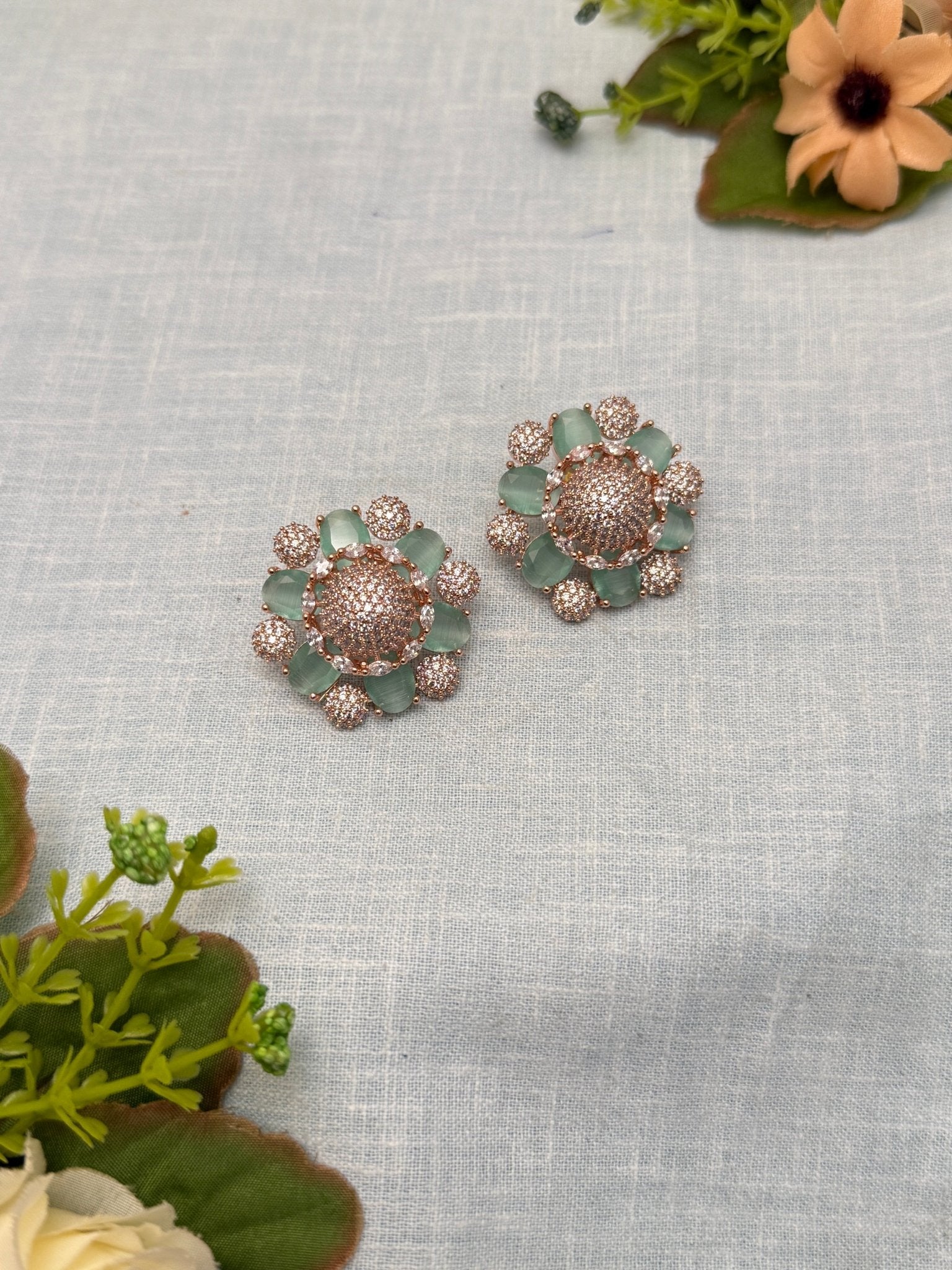 Designer Rose Gold Stone Stud Earrings 0126 - Mahilas