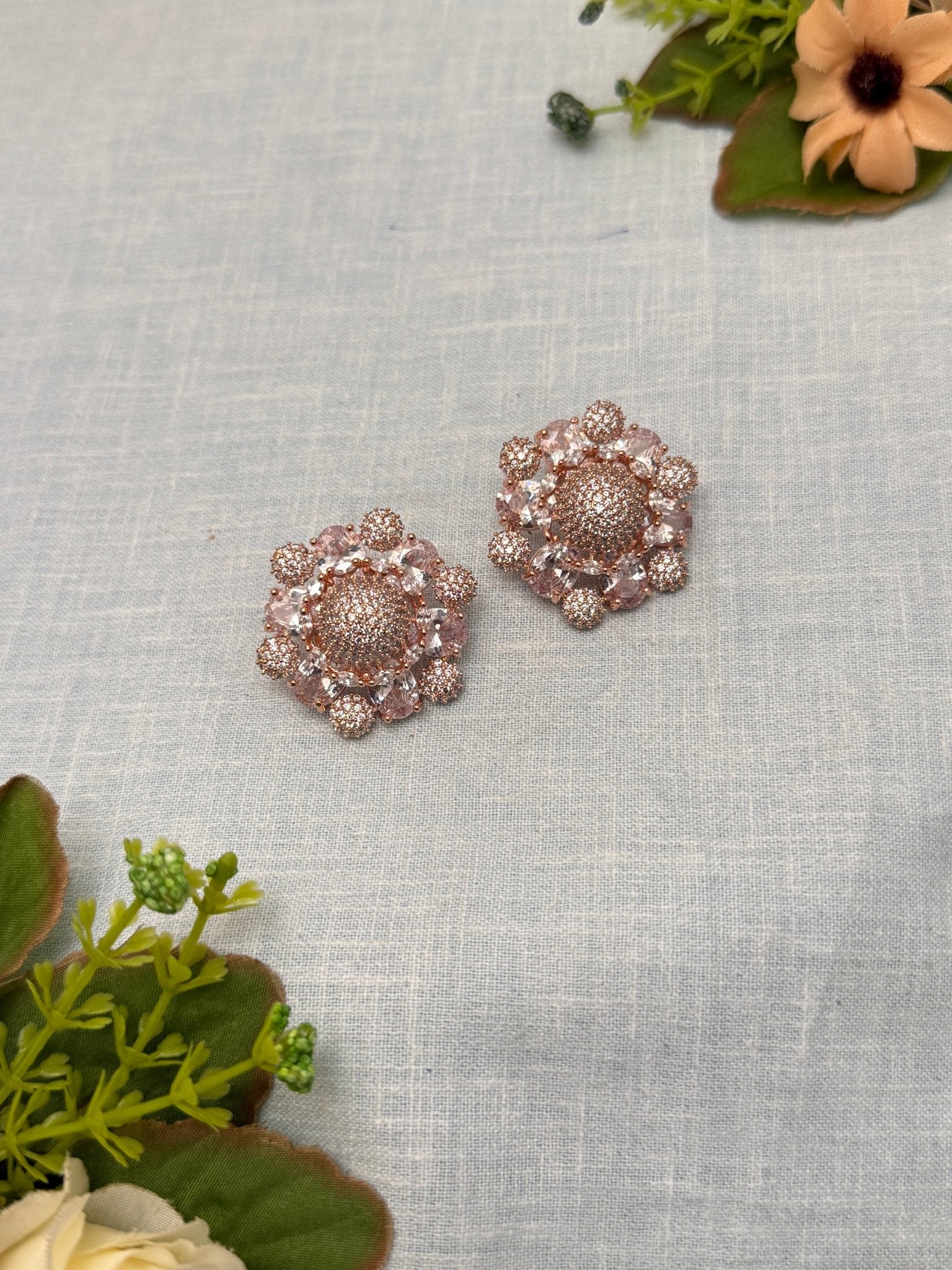 Designer Rose Gold Stone Stud Earrings 0127 - Mahilas