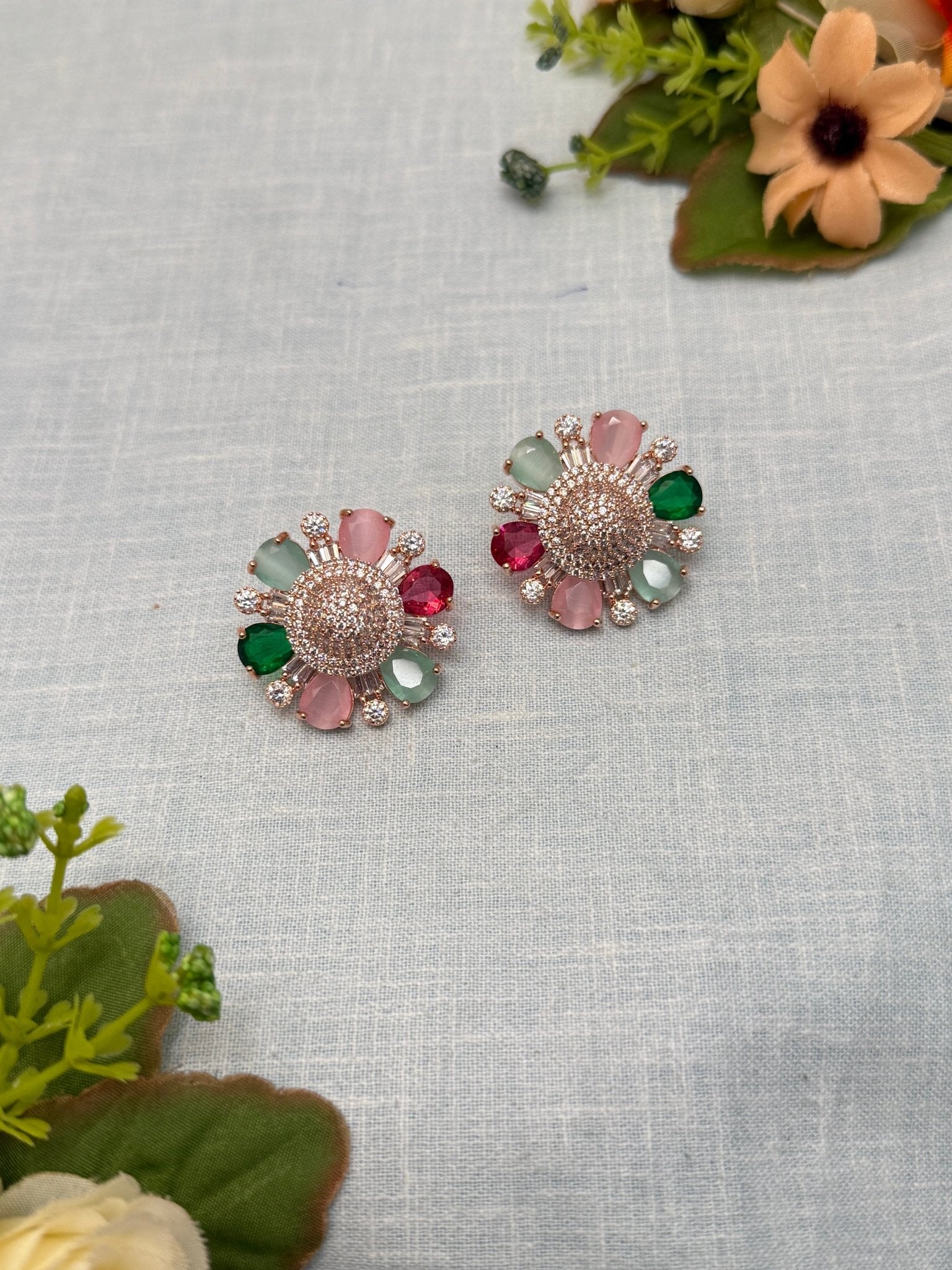 Designer Rose Gold Stone Stud Earrings 0157 - Mahilas