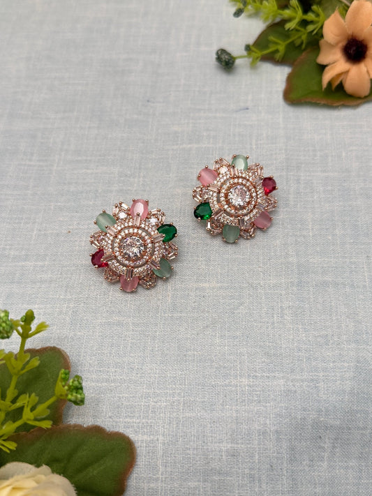 Designer Rose Gold Stone Stud Earrings 0161 - Mahilas