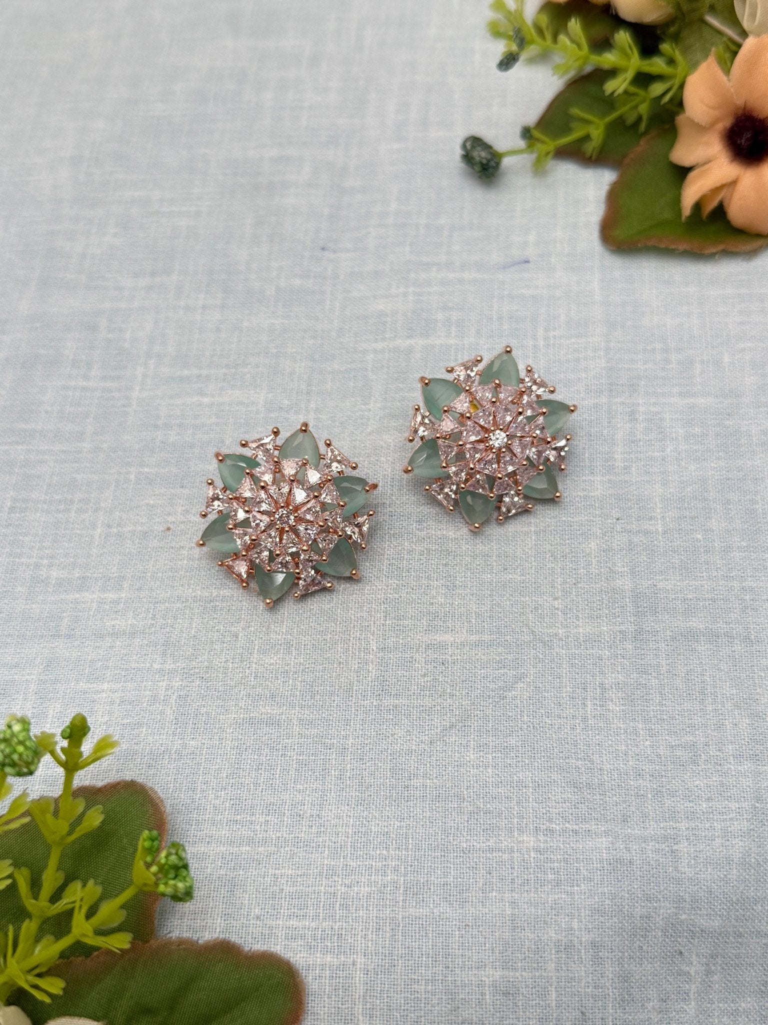 Designer Rose Gold Stone Stud Earrings 0162 - Mahilas