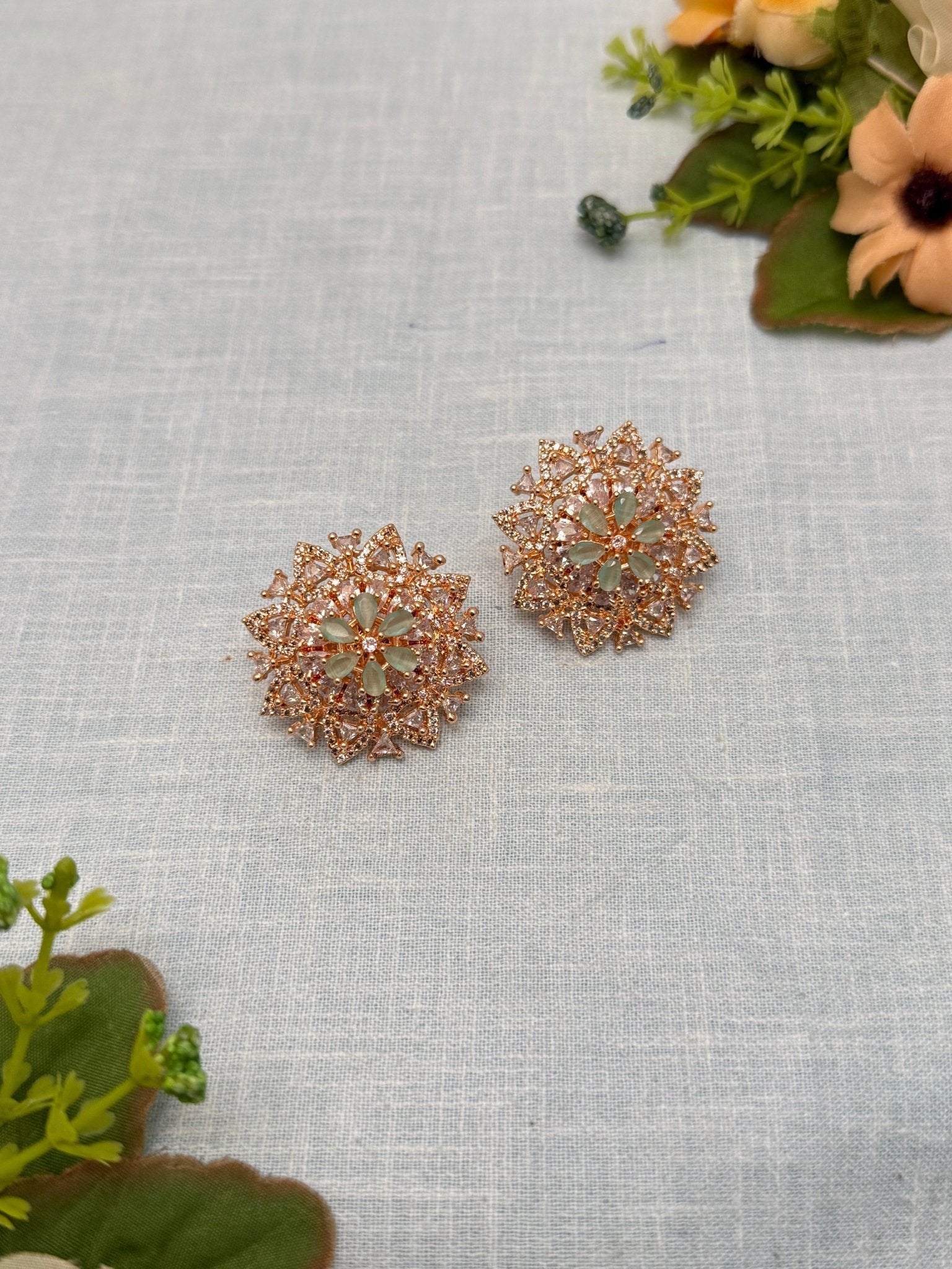 Designer Rose Gold Stone Stud Earrings 0170 - Mahilas