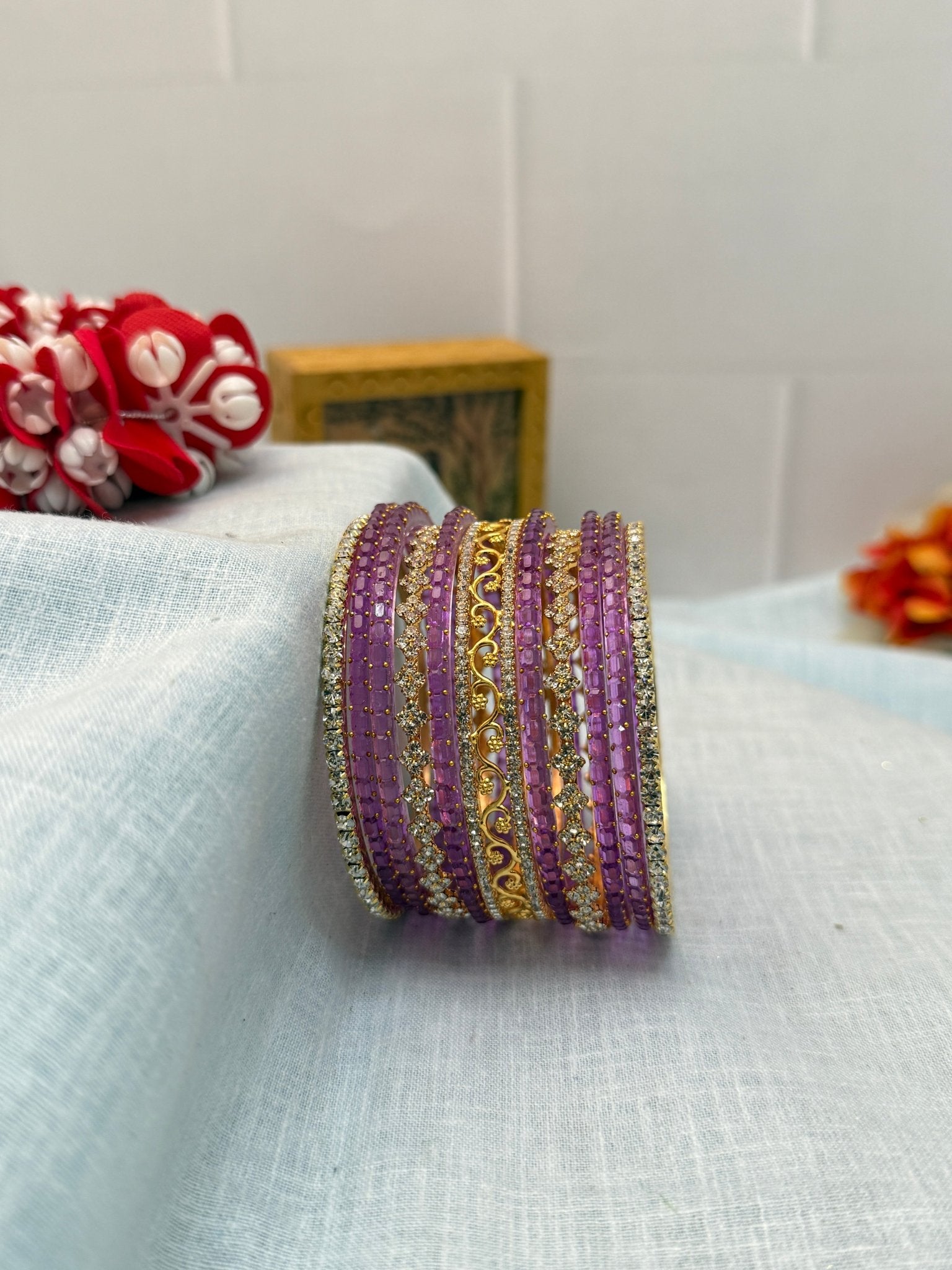 Designer Stone & Glass Bangle Set In 20 Color Options - 5167 - Mahilas