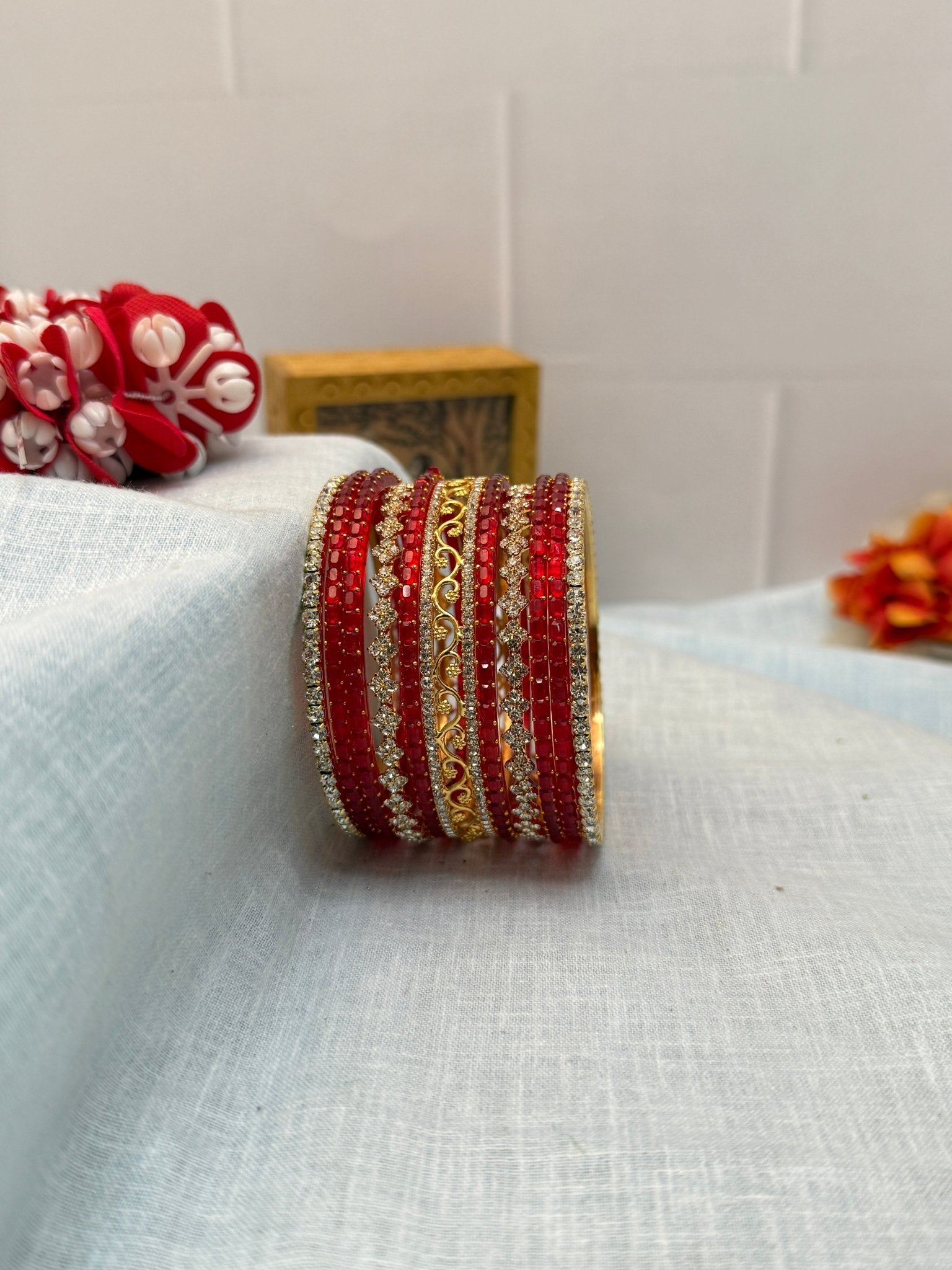 Designer Stone & Glass Bangle Set In 20 Color Options - 5167 - Mahilas