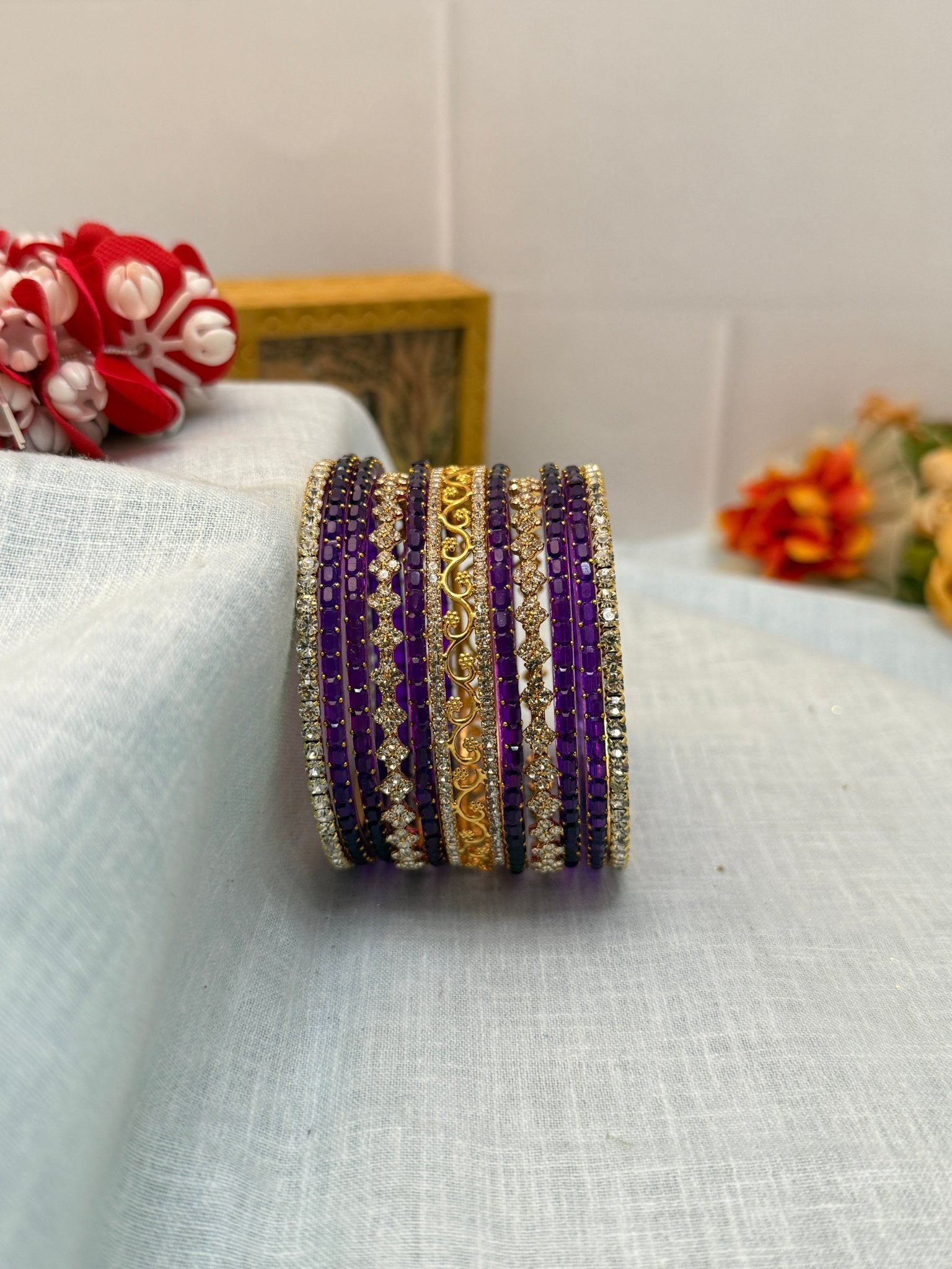 Designer Stone & Glass Bangle Set In 20 Color Options - 5167 - Mahilas