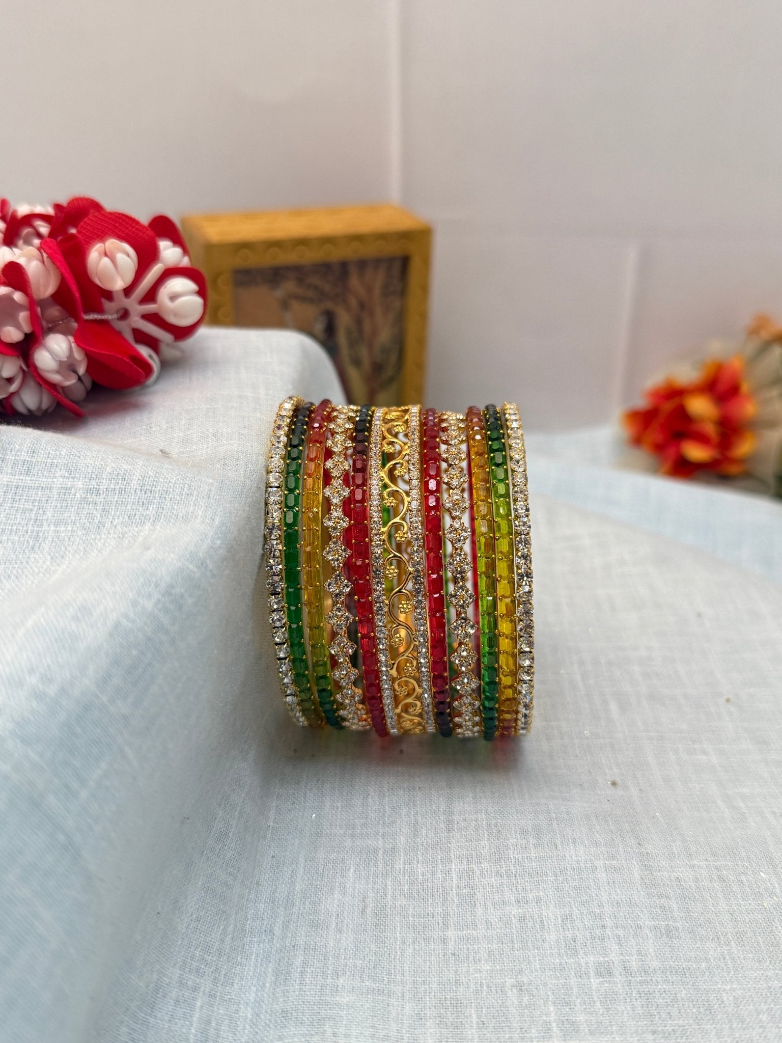 Designer Stone & Glass Bangle Set In 20 Color Options - 5167 - Mahilas