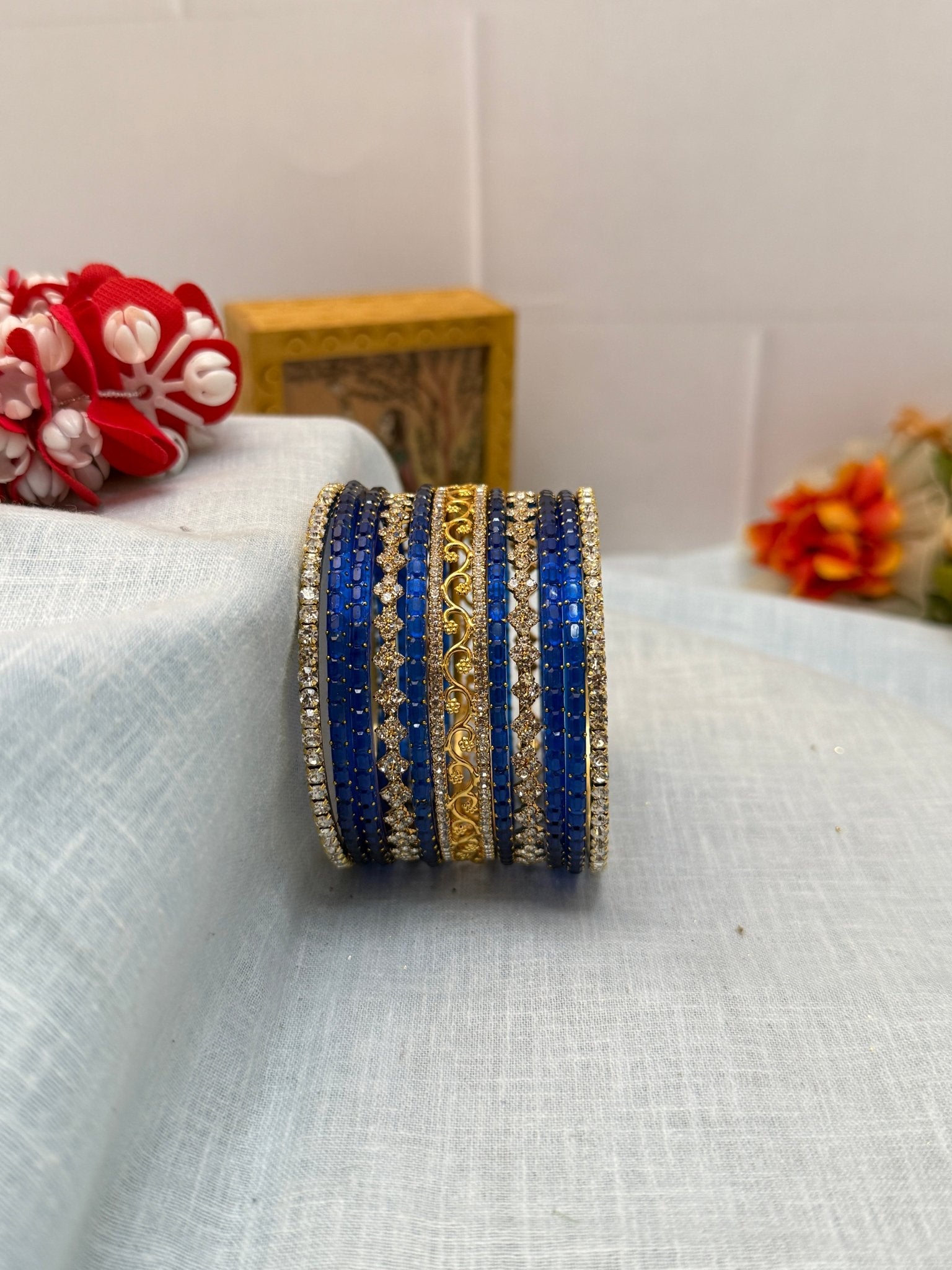 Designer Stone & Glass Bangle Set In 20 Color Options - 5167 - Mahilas