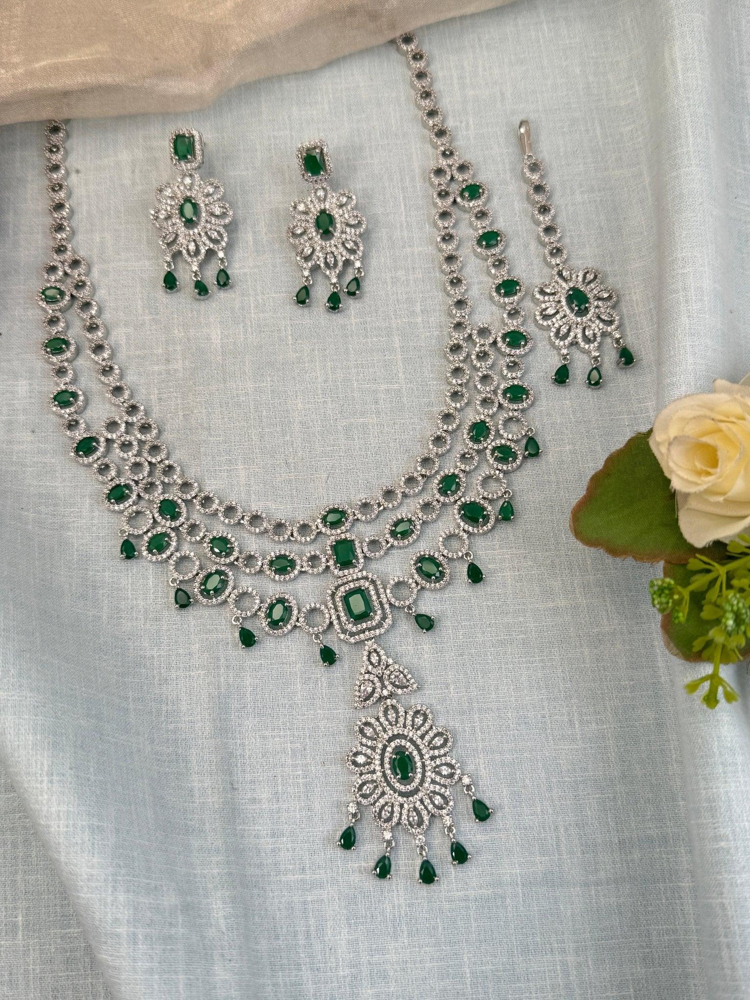 Designer Stone Layer Mid long Necklace Set 517 - Mahilas