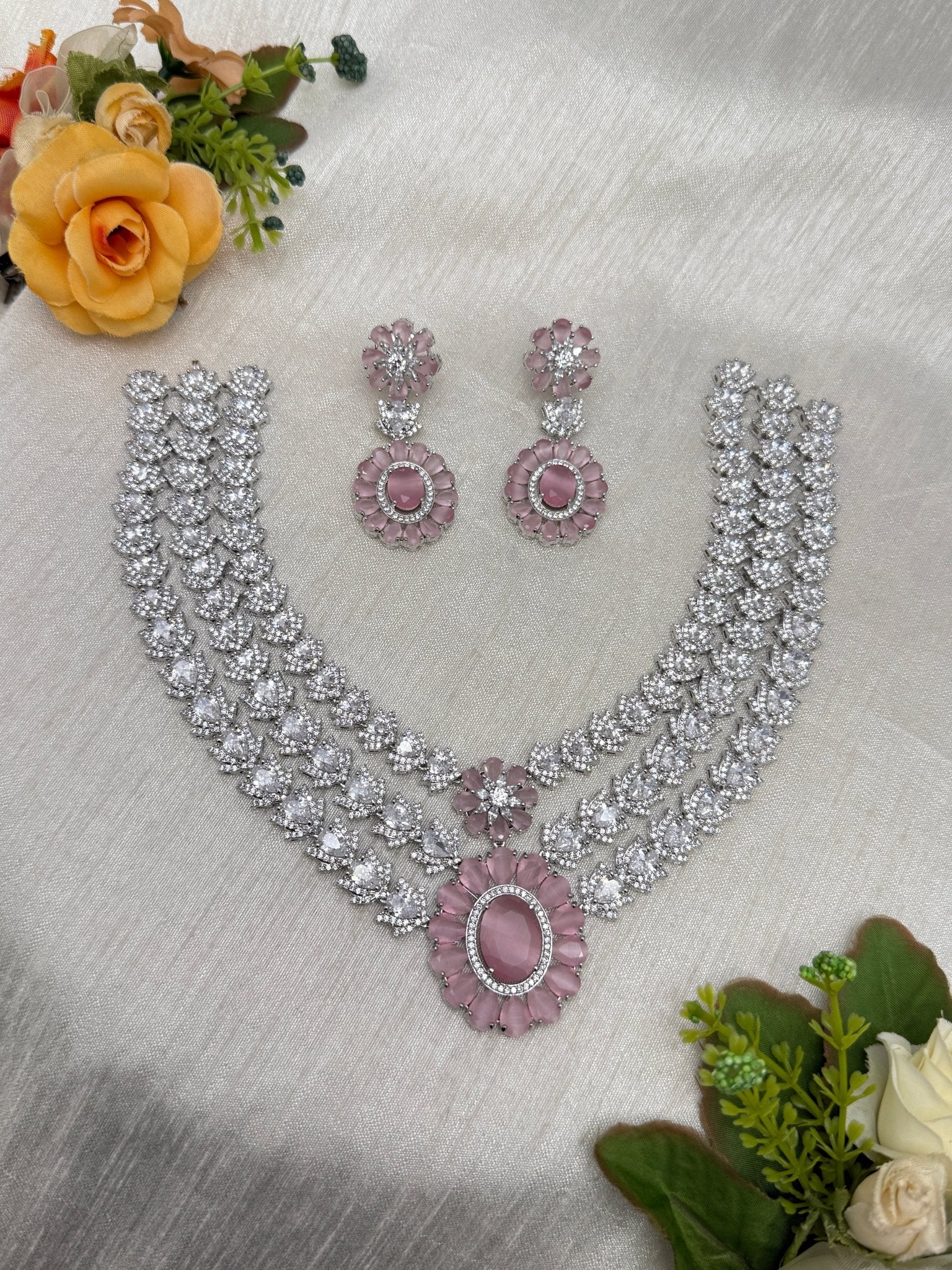 Designer Stone Necklace Set 0766 - 7 Colors - Mahilas
