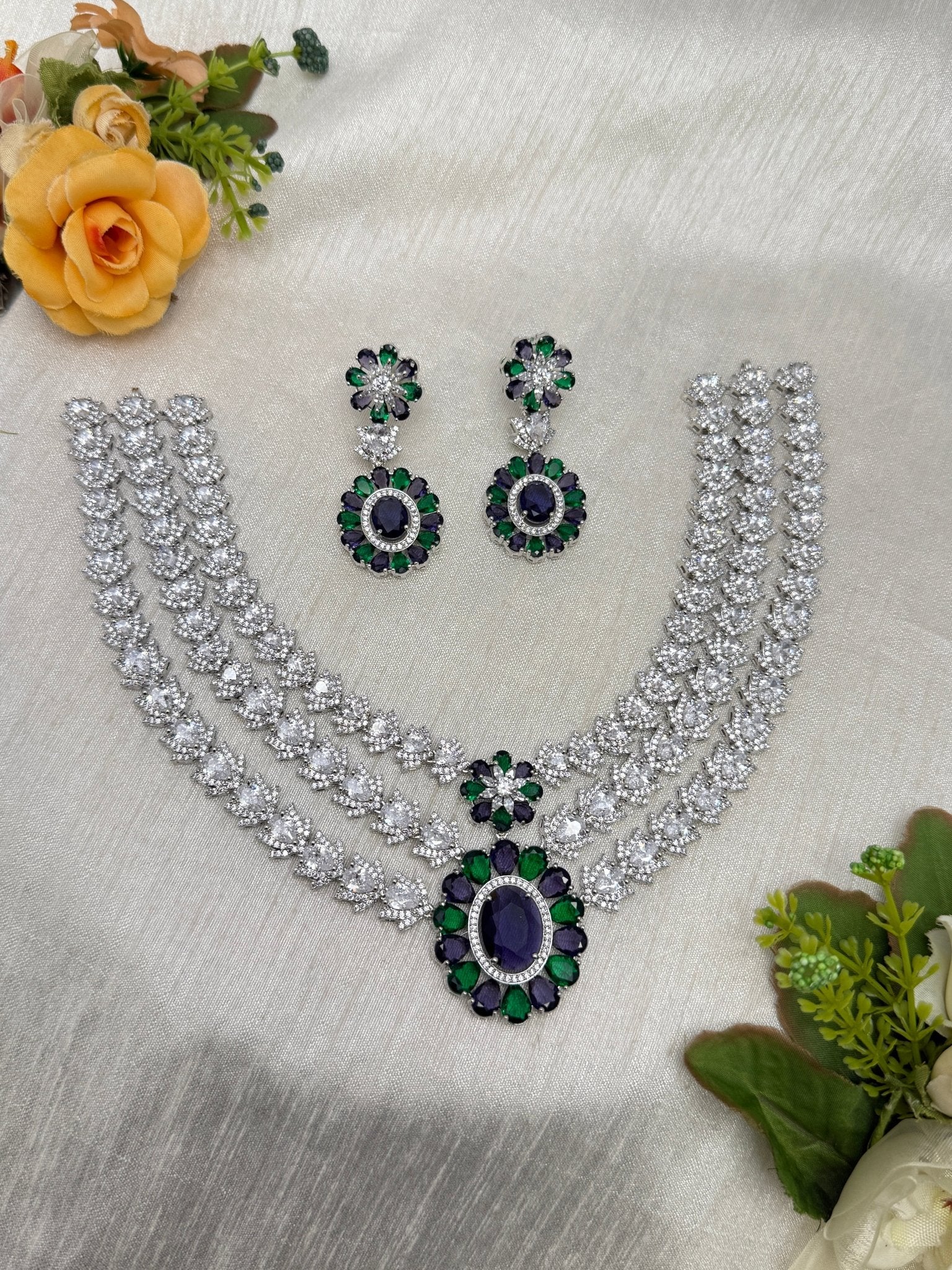Designer Stone Necklace Set 0766 - 7 Colors - Mahilas