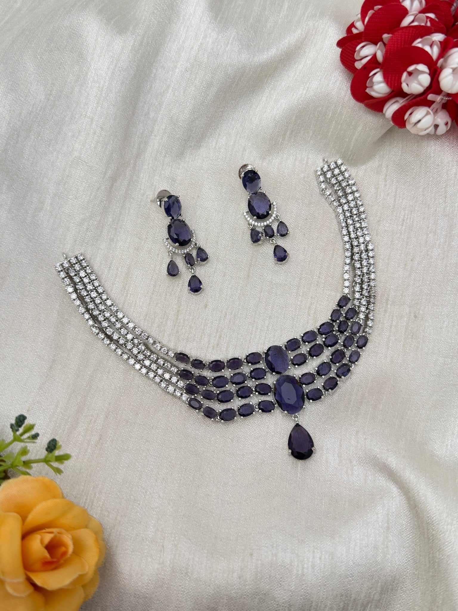 Designer Stone Necklace Set 0770 - 6 Colors - Mahilas