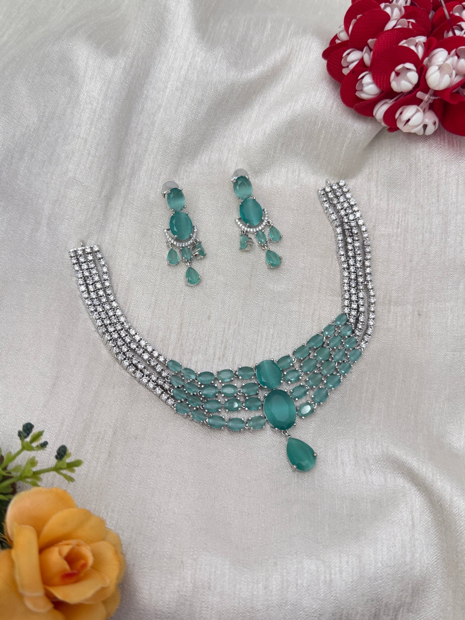 Designer Stone Necklace Set 0770 - 6 Colors - Mahilas
