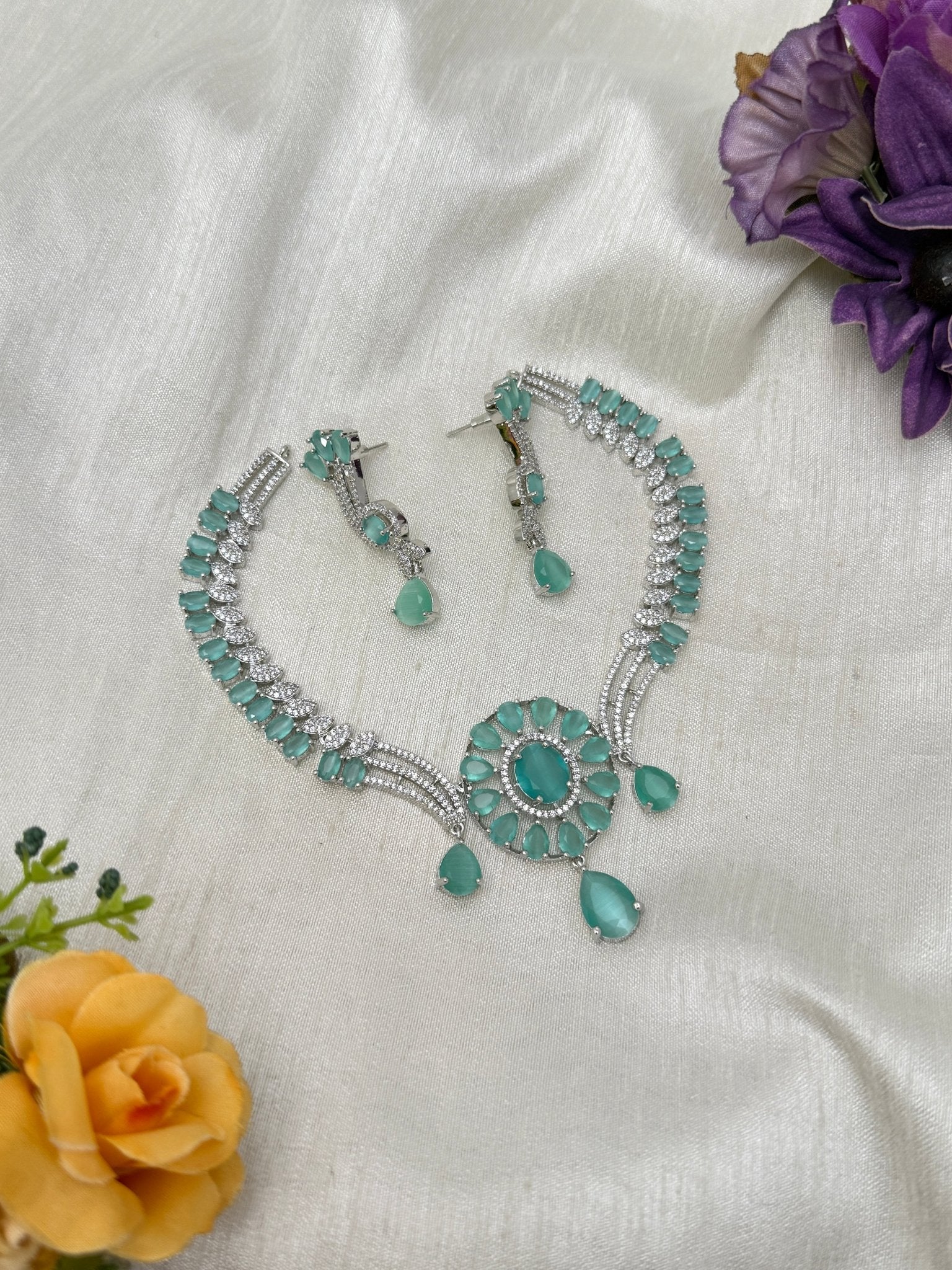 Designer Stone Necklace Set 0771 - 6 Colors - Mahilas