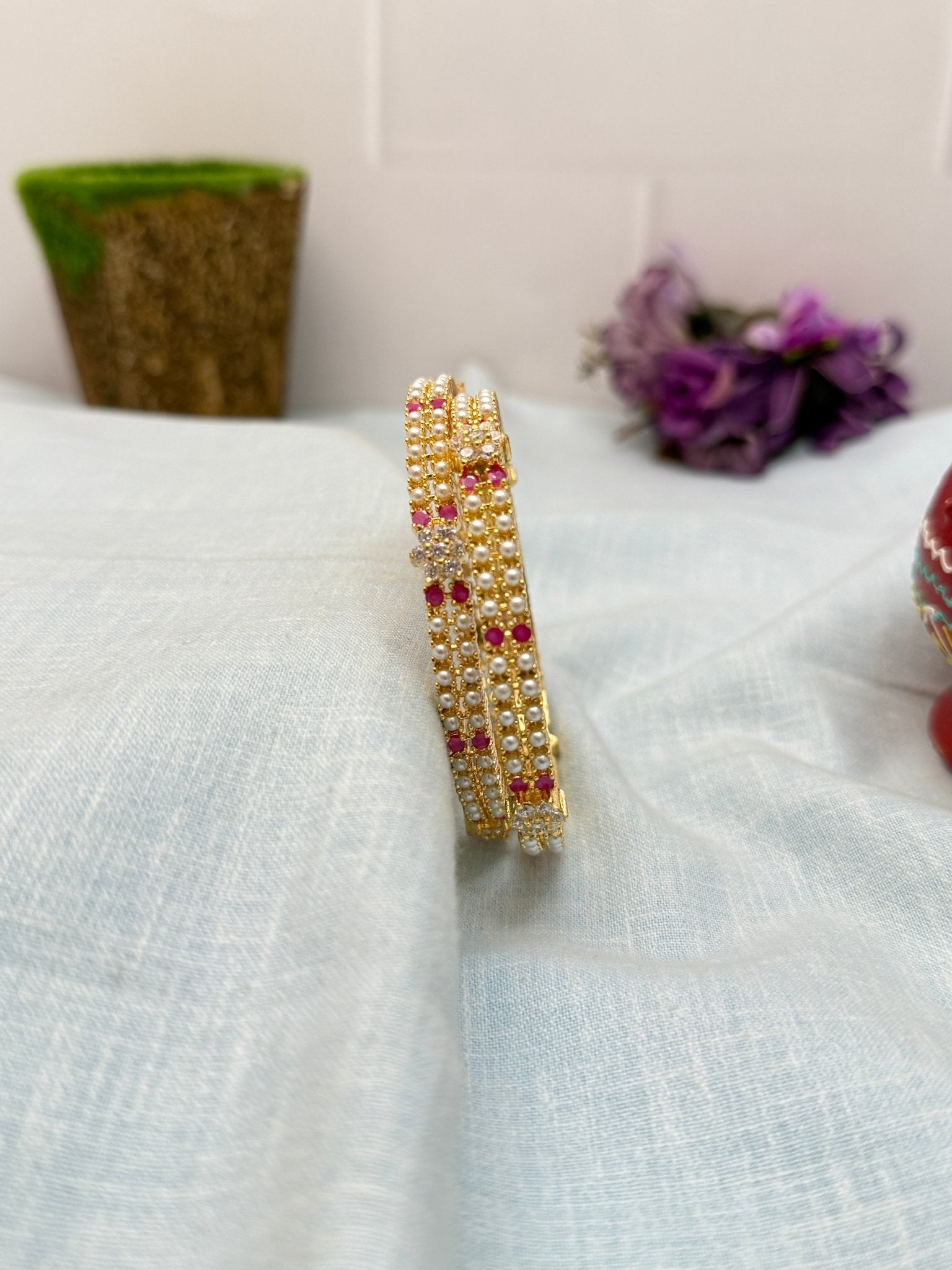 Designer Stone Pearl Bangles 6919 - Mahilas