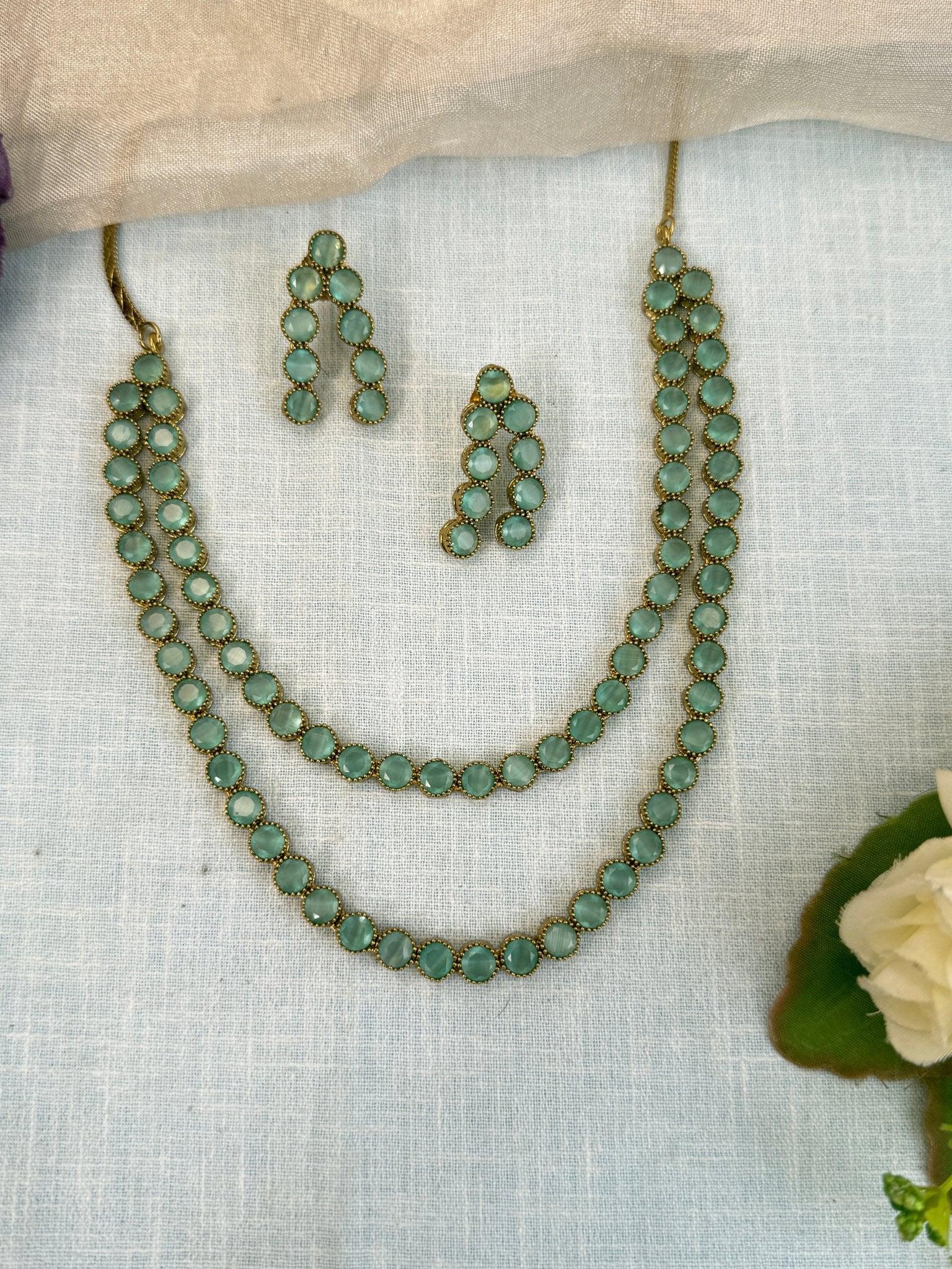 Designer Stone Short Necklace Set 522 - Mahilas