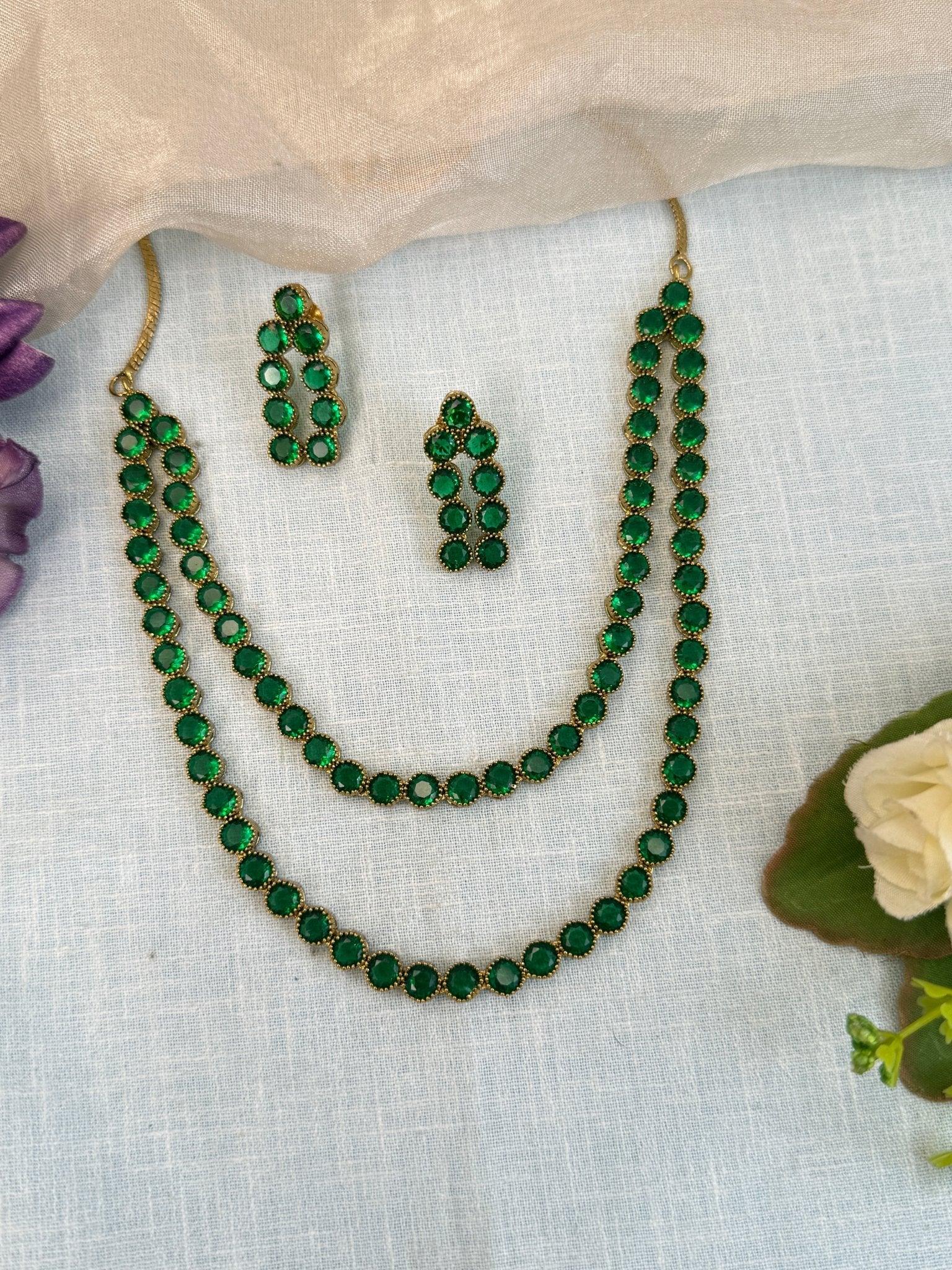 Designer Stone Short Necklace Set 524 - Mahilas