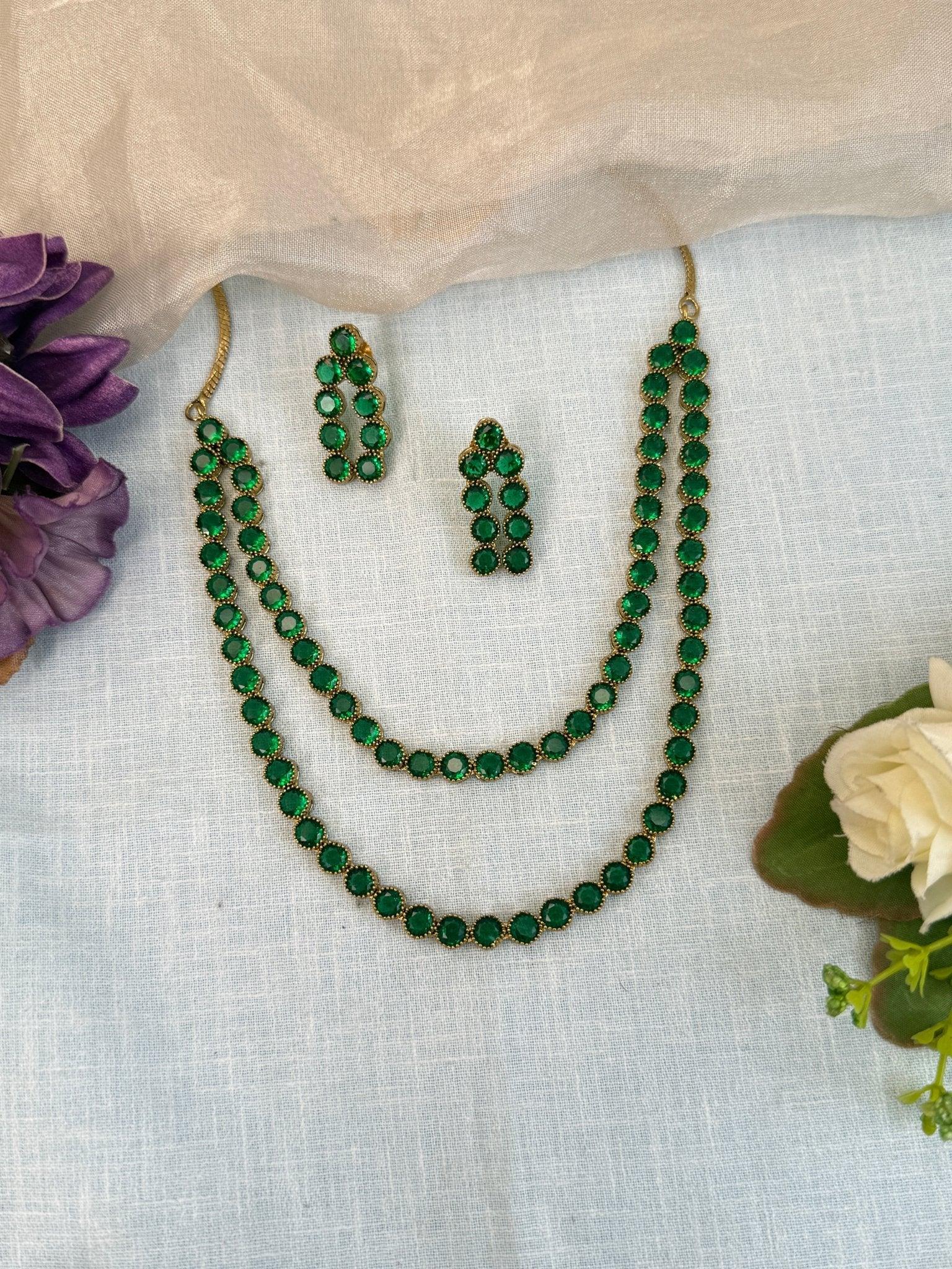 Designer Stone Short Necklace Set 524 - Mahilas