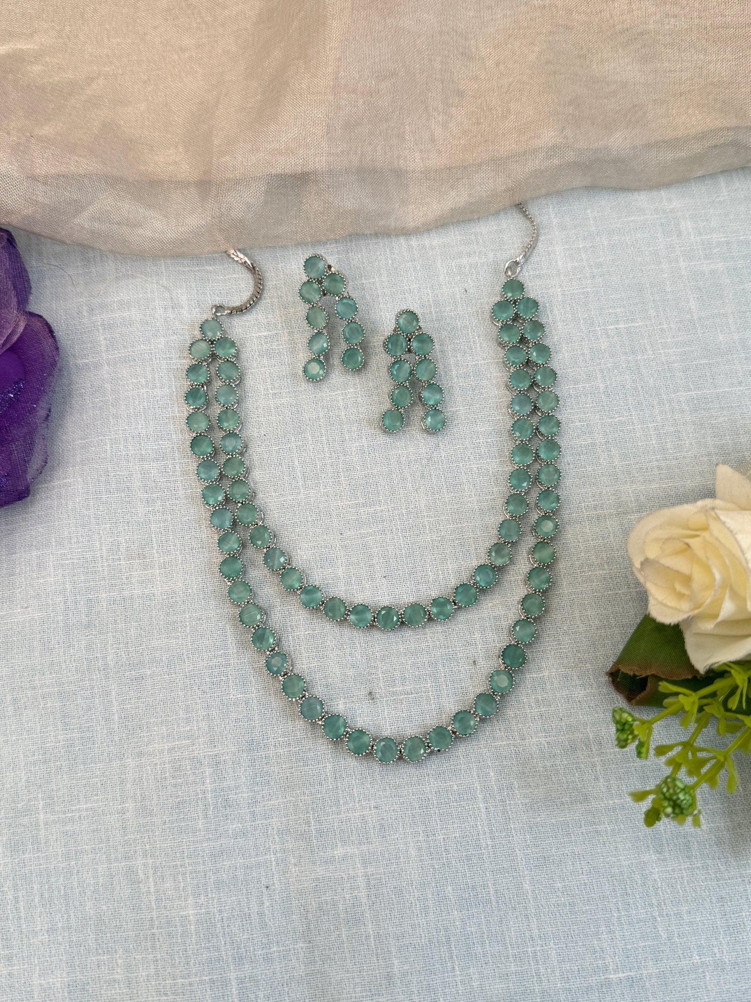 Designer Stone Short Necklace Set 529 - Mahilas