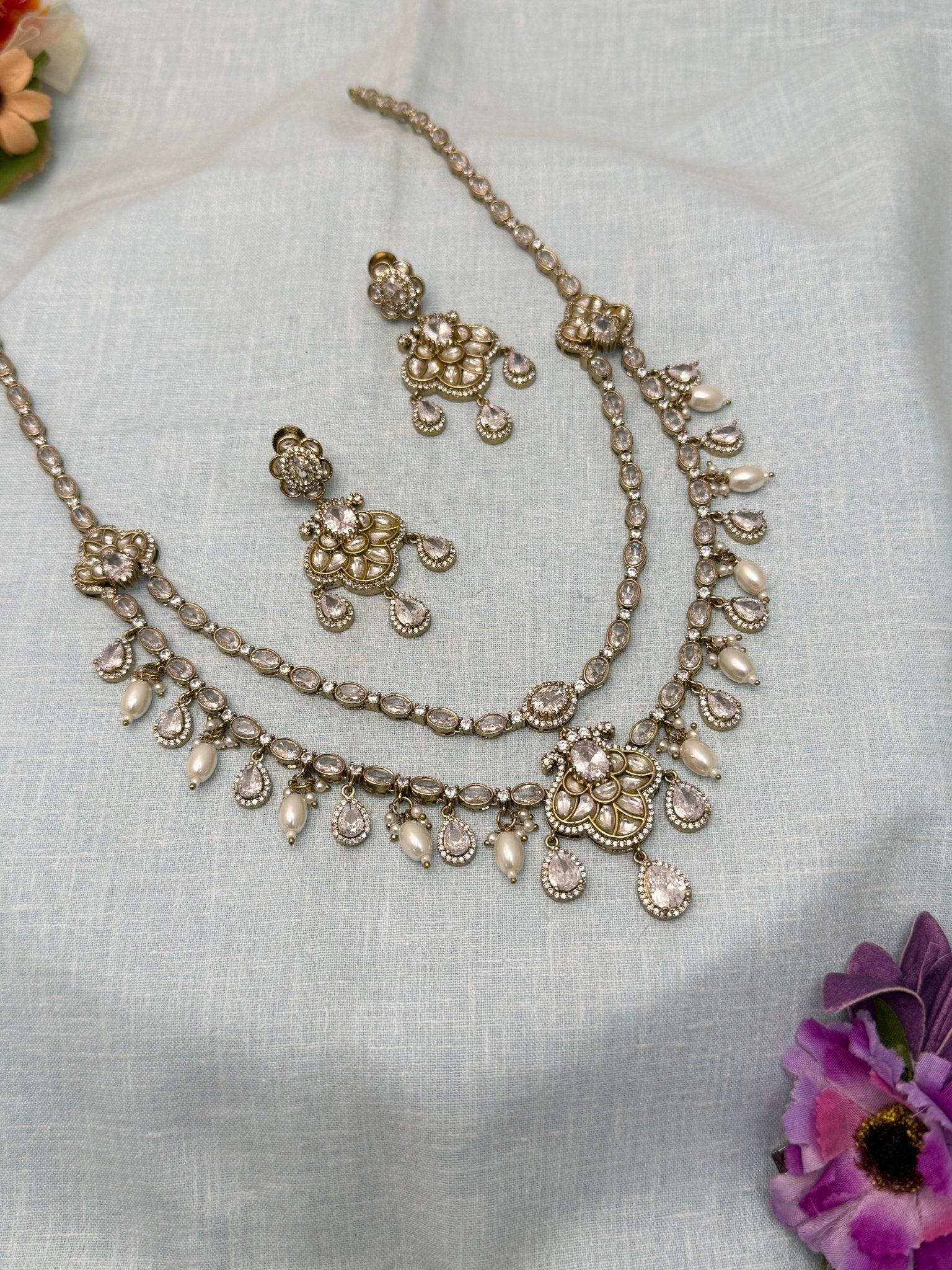 Designer Victorian Kundan Long Necklace Set 184 - Mahilas