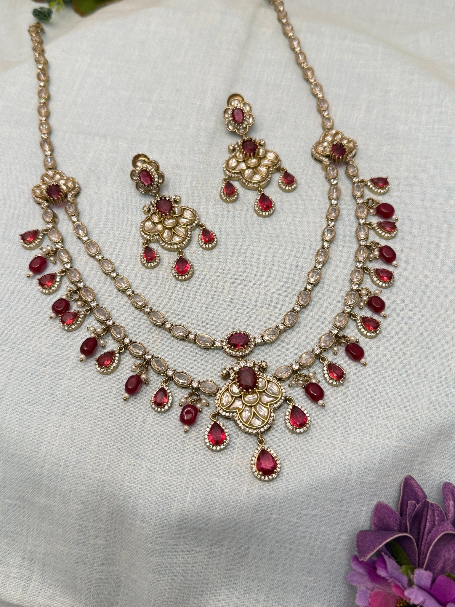 Designer Victorian Kundan Long Necklace Set 185 - Mahilas