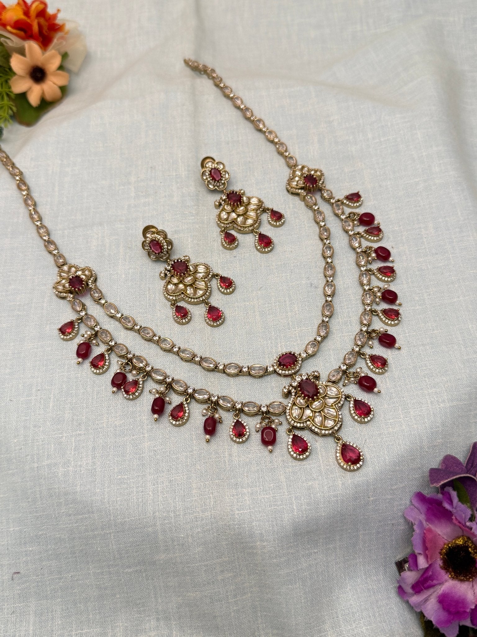 Designer Victorian Kundan Long Necklace Set 185 - Mahilas
