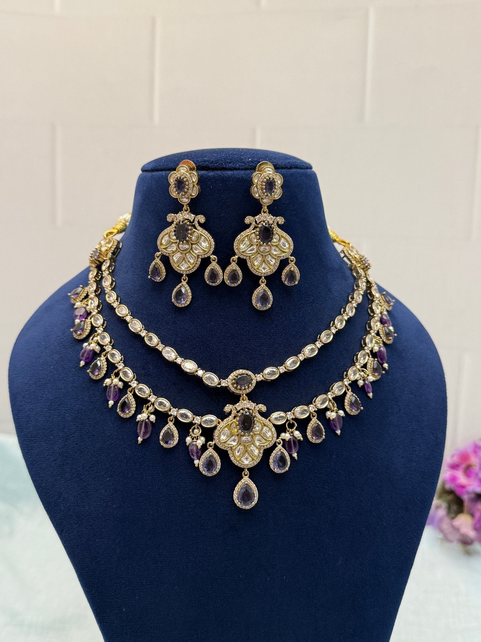 Designer Victorian Kundan Necklace Set 180 - Mahilas
