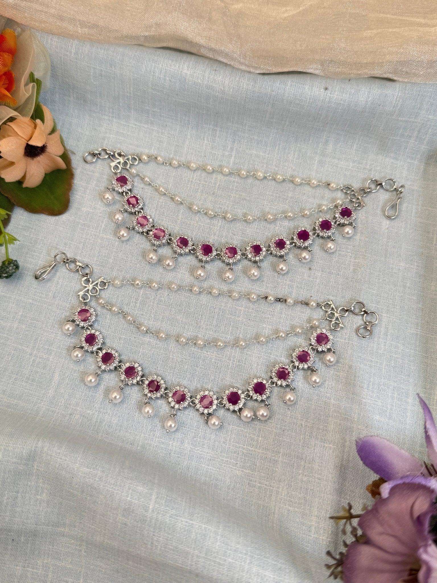 Designer Zircon Stone Maatal Earchain 250 - Mahilas