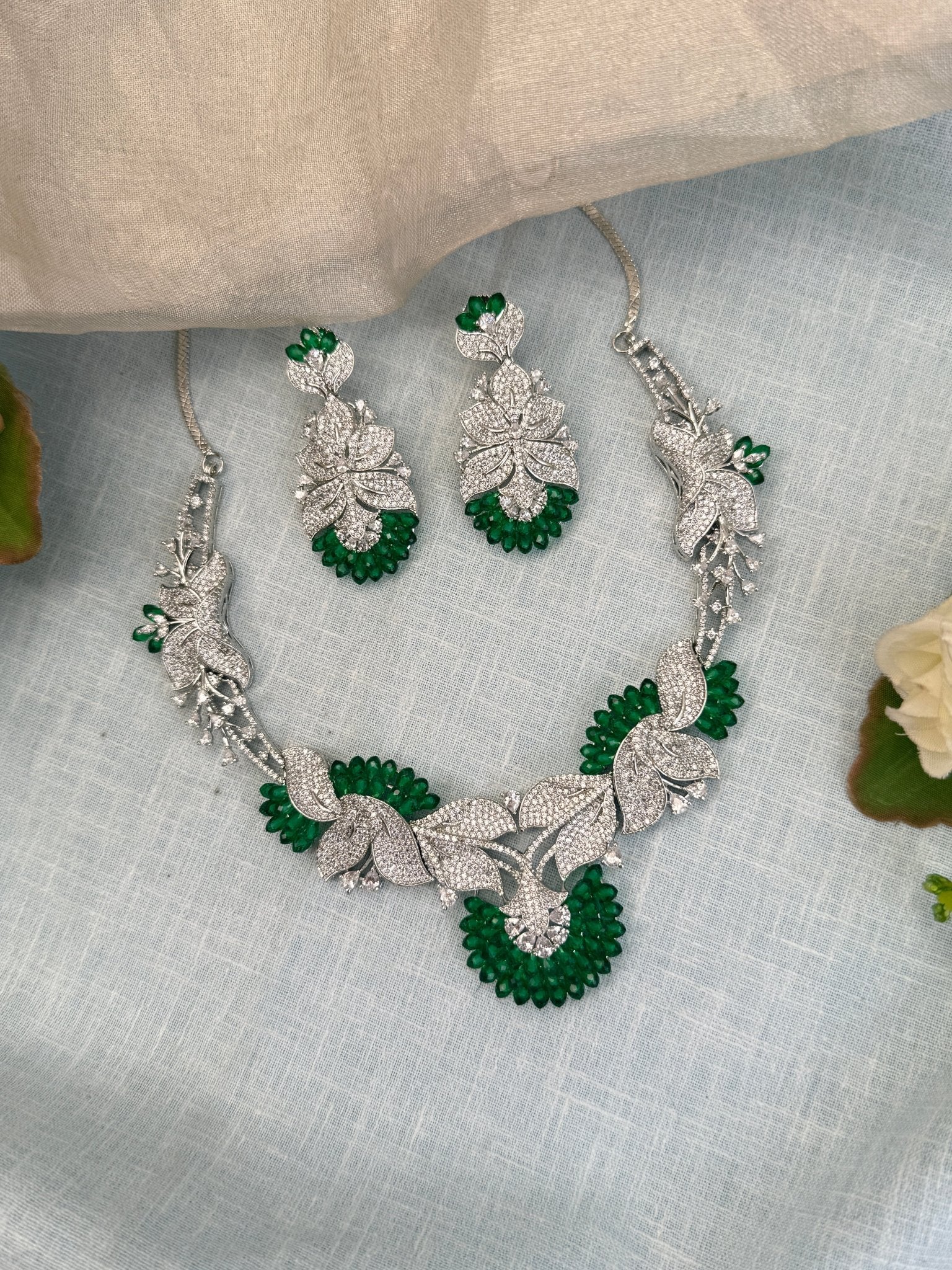 Designer Zircon Stone Short Necklace Set 498 - Mahilas