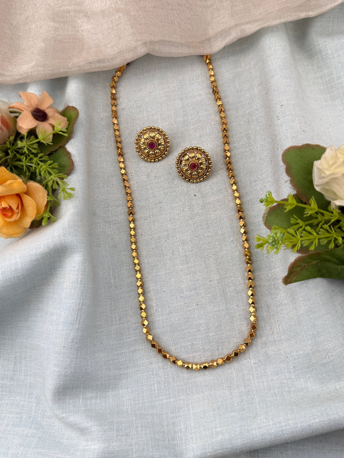 Gold Beads Necklace Long Chain Set | C0005 - Mahilas