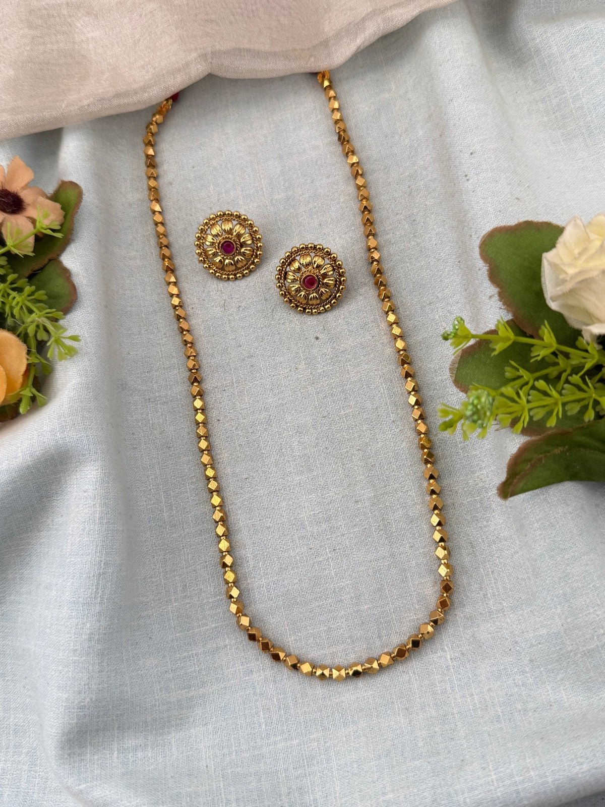 Gold Beads Necklace Long Chain Set | C0005 - Mahilas