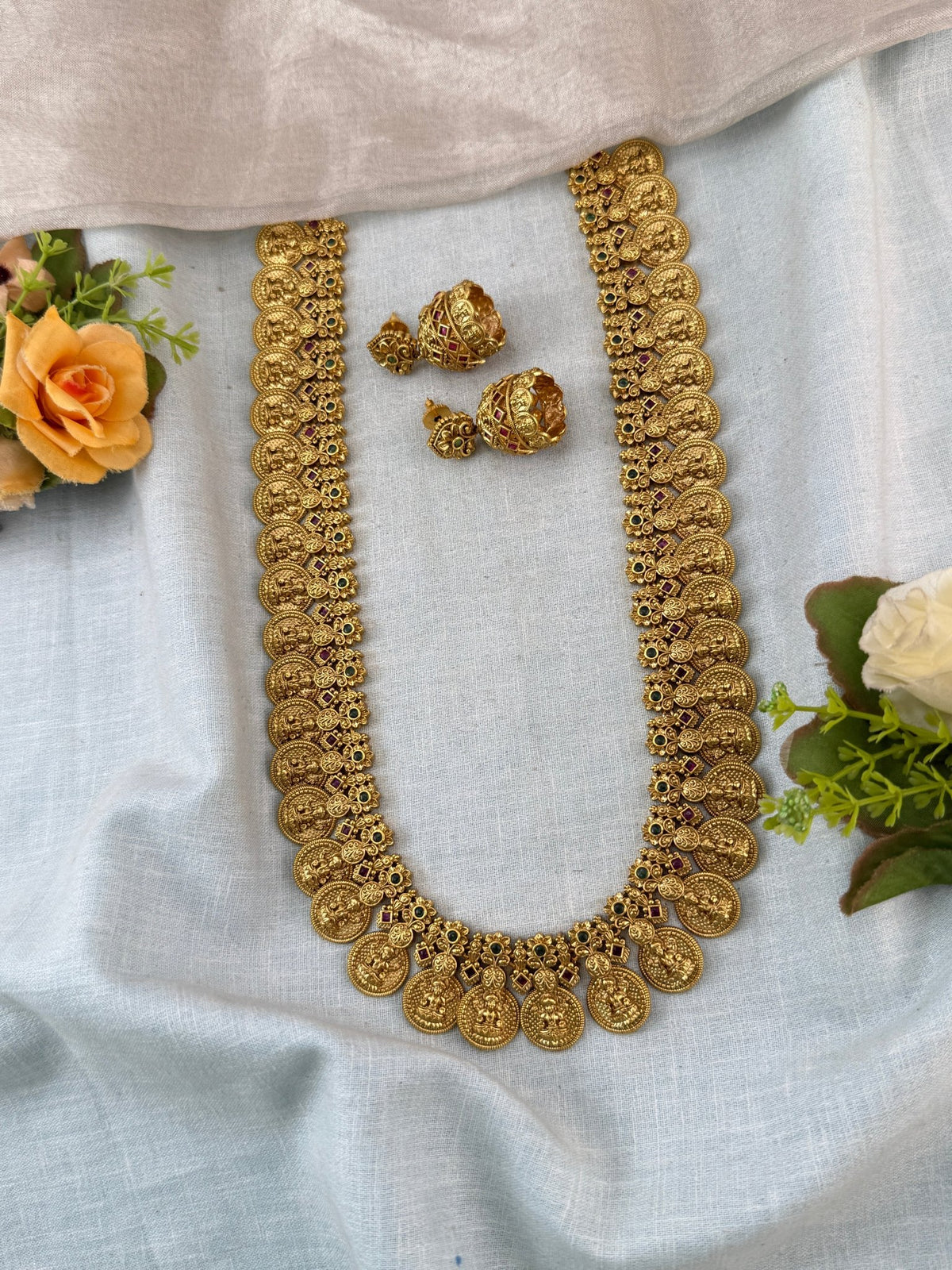 Gold Kaasu Lakshmi Necklace Long Set | 321 - Mahilas