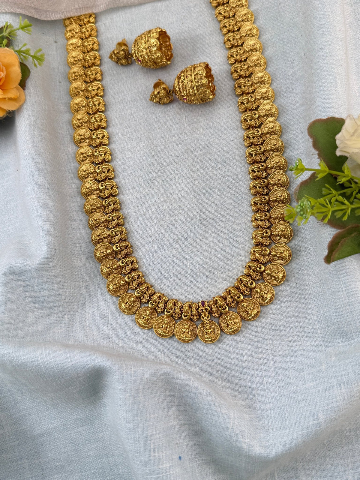 Gold Kaasu Lakshmi Necklace Long Set | 322 - Mahilas