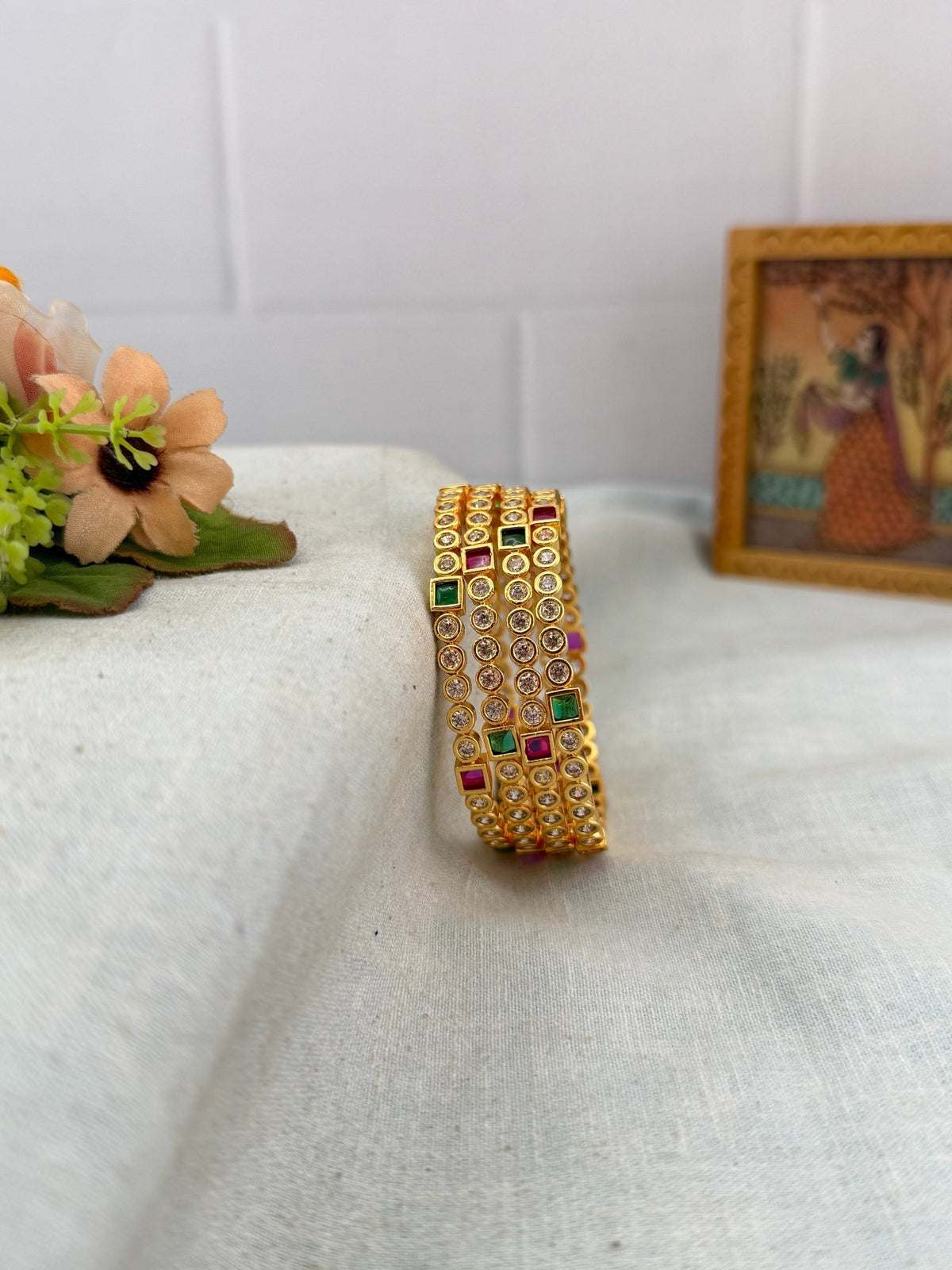 Gold Like Stone Bangles | Set of 4 | B0065 - Mahilas