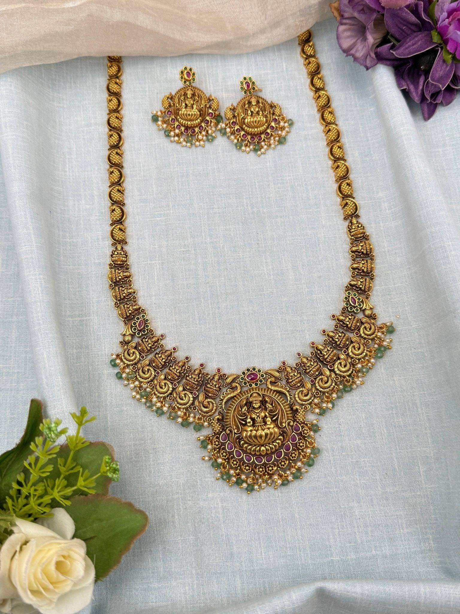 Grand Antique Lakshmi Statement Long Necklace Set 0212 - Mahilas