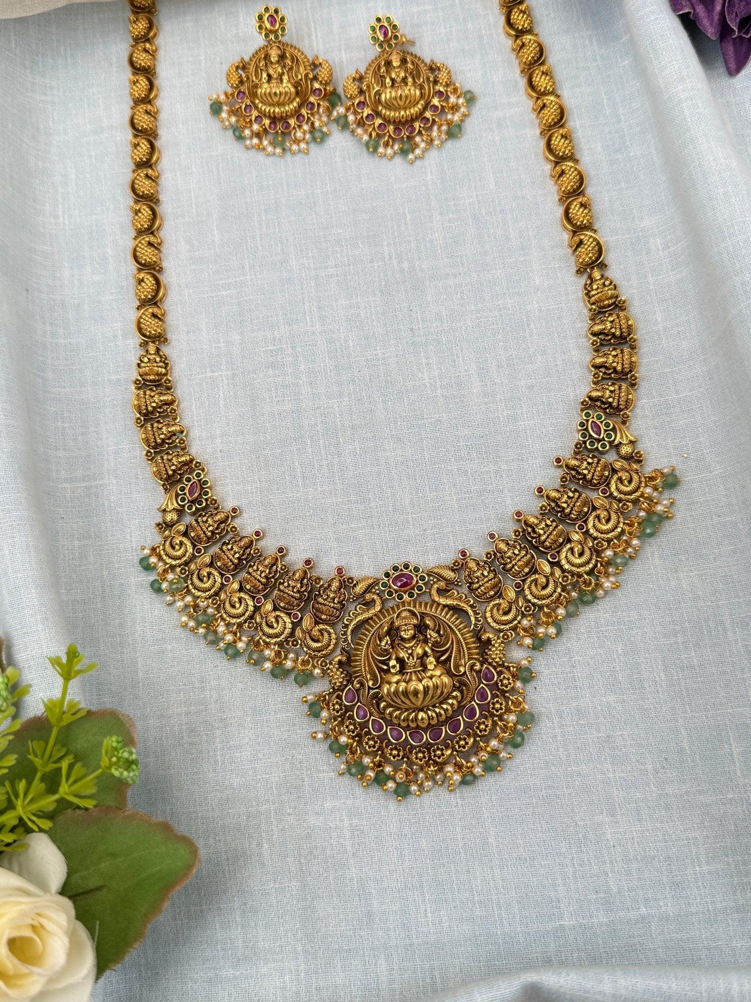 Grand Antique Lakshmi Statement Long Necklace Set 0212 - Mahilas