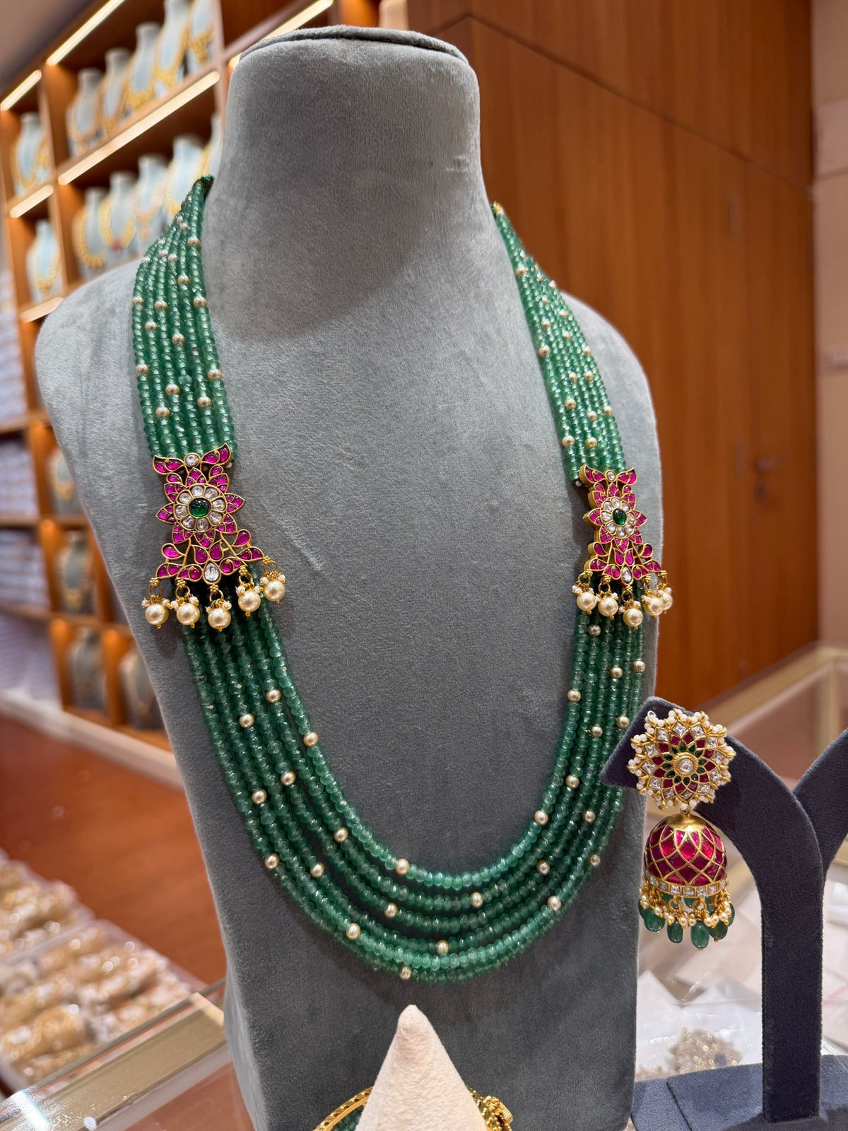 Green Beads Necklace, Kada and Jhumka Full Set | NC012 - Mahilas