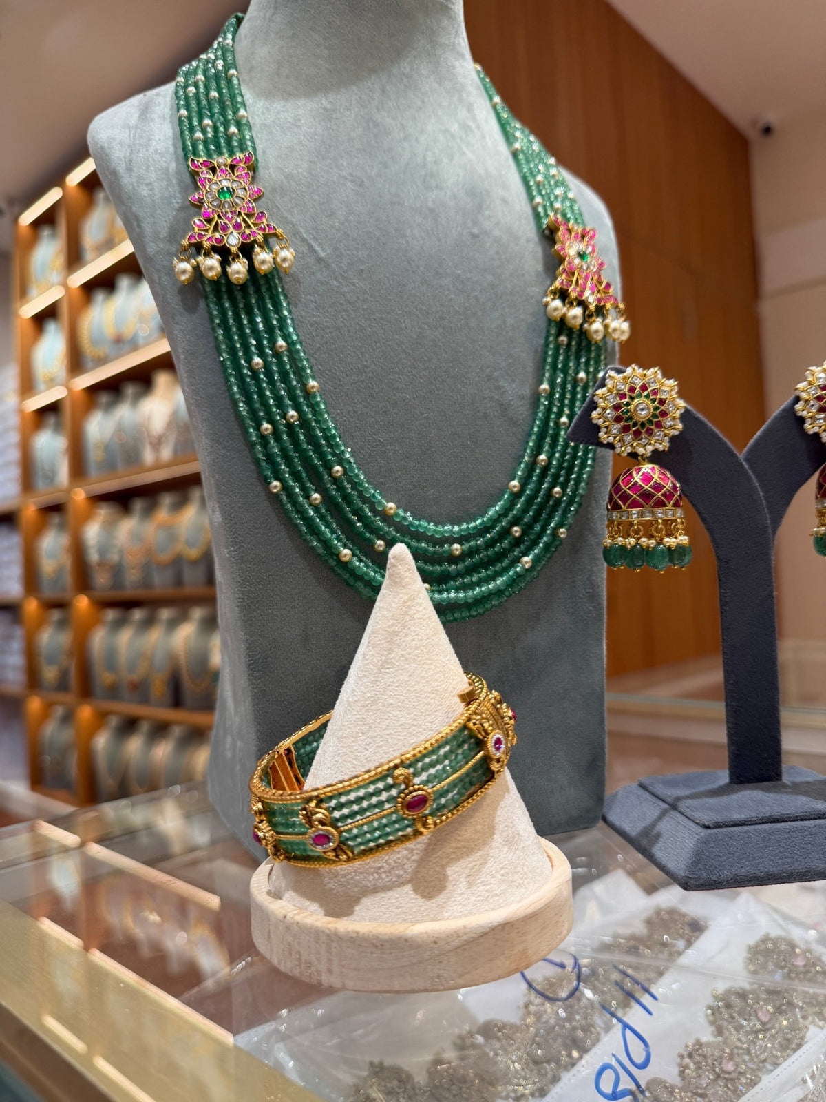 Green Beads Necklace, Kada and Jhumka Full Set | NC012 - Mahilas