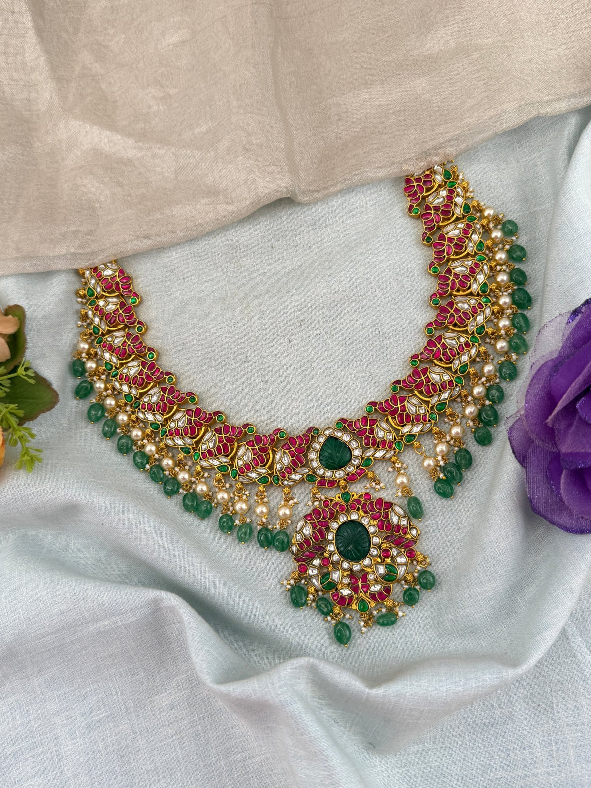 Jadau Kundan Grand Designer Pendant Necklace | 107 - Mahilas
