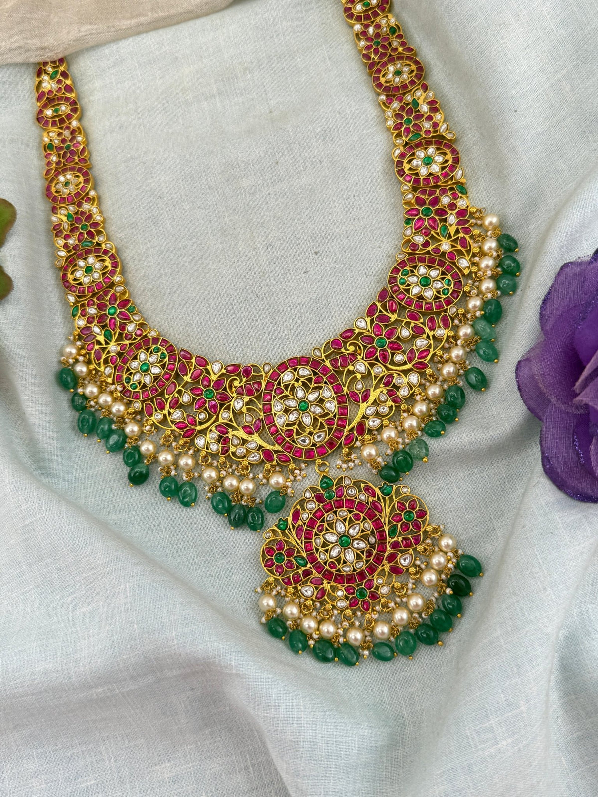 Jadau Kundan Grand Long Pendant Necklace | 111 - Mahilas