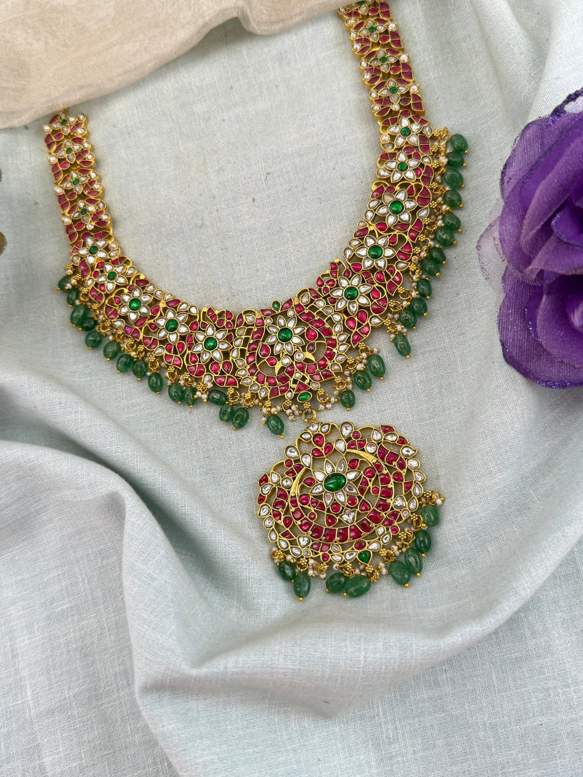Jadau Kundan Grand Mid Long Pendant Necklace | 109 - Mahilas