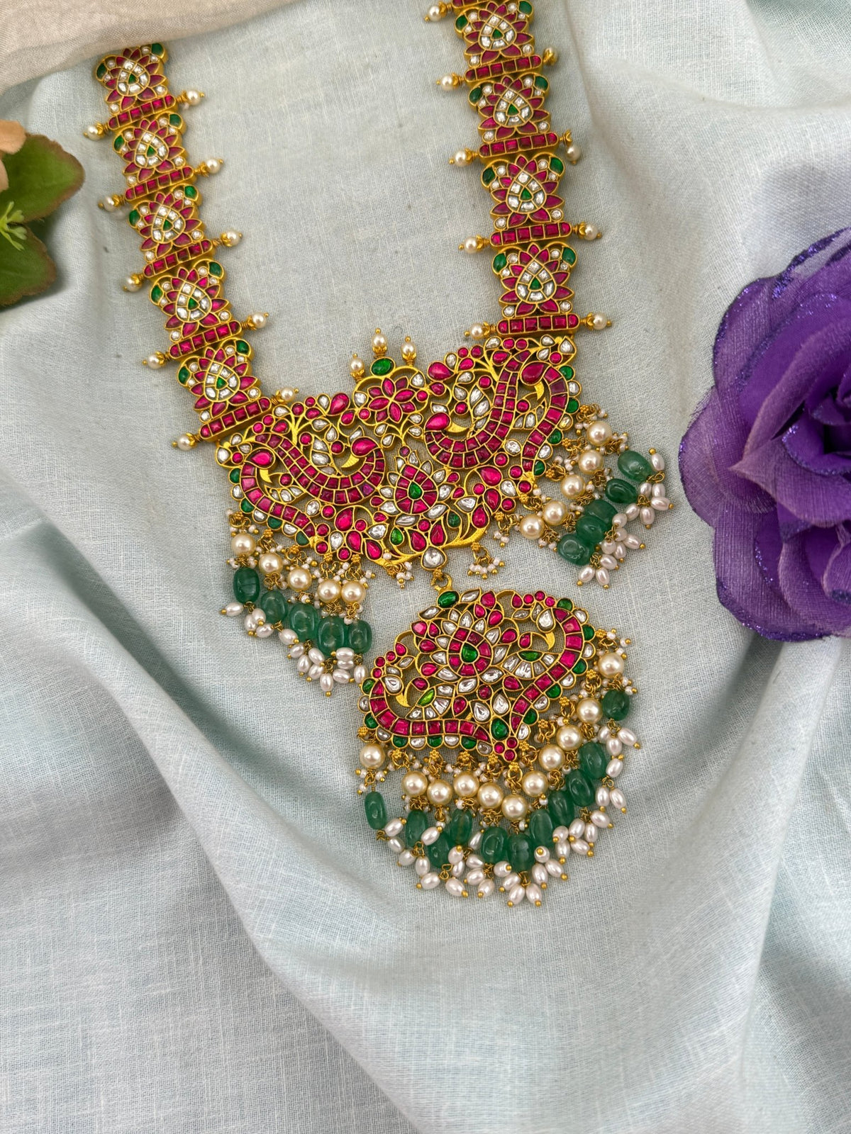 Jadau Kundan Grand Peacock Long Pendant Necklace | 112 - Mahilas