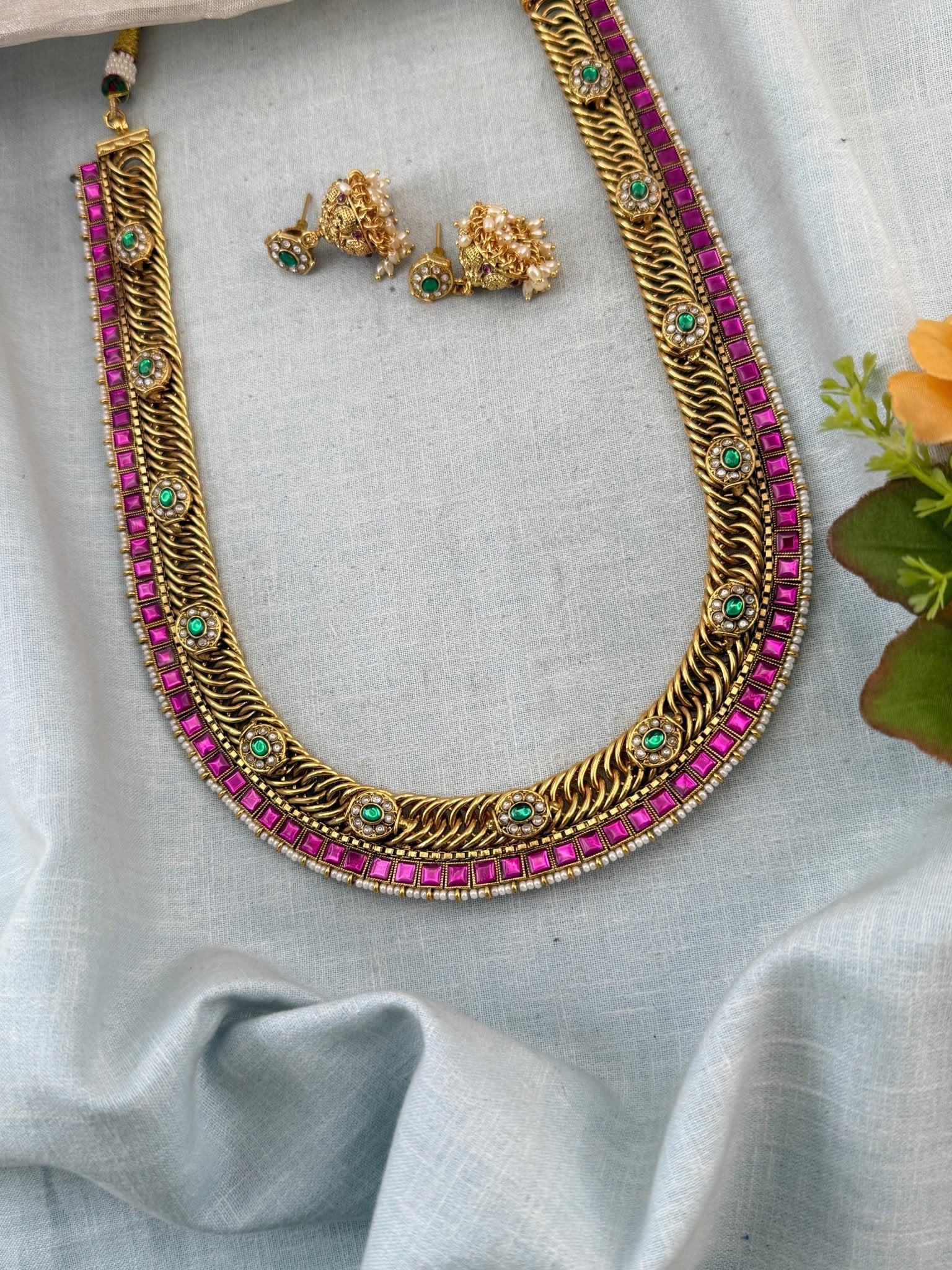 Jadau Kundan Necklace Jilebi Royal Long Set | N0005 - Mahilas