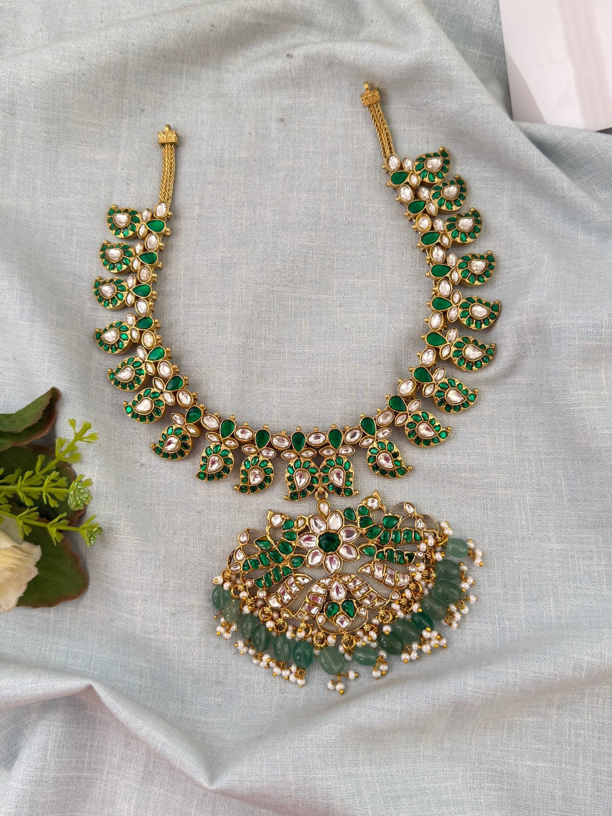 Jadau Kundan Necklace Mango Premium Short Set | N0794 A - Mahilas