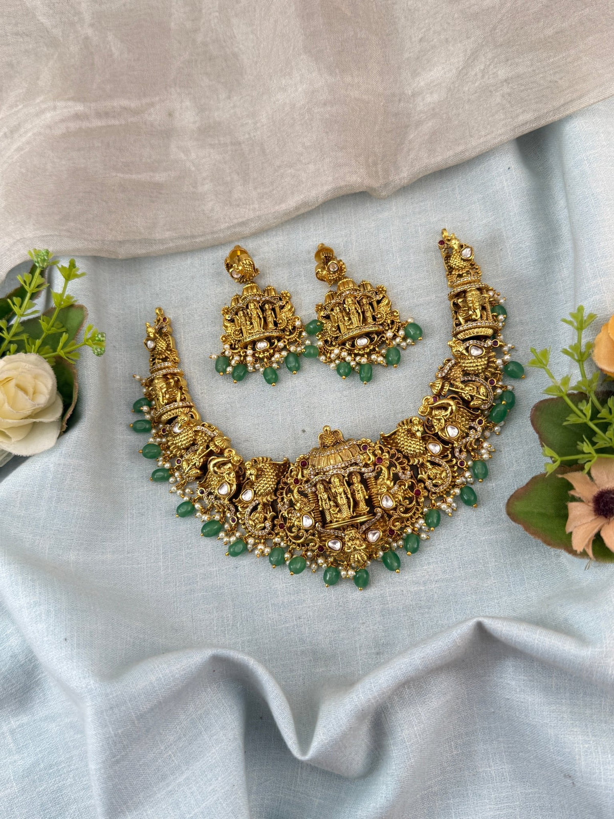 Jadau Kundan Necklace Ramparivar Set | N0115 - Mahilas