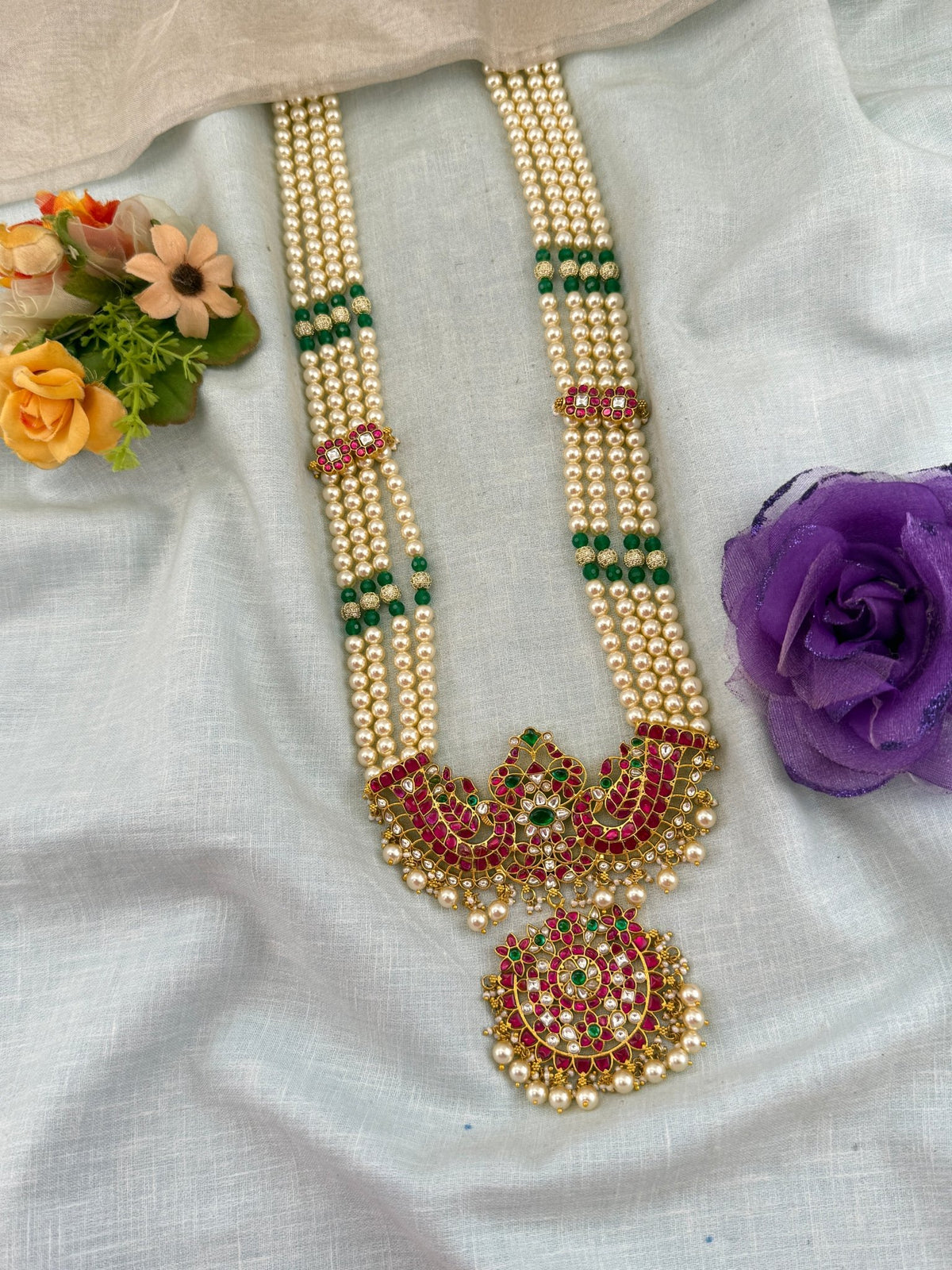 Jadau Kundan Premium Pearl Layered Long Necklace | 116 - Mahilas