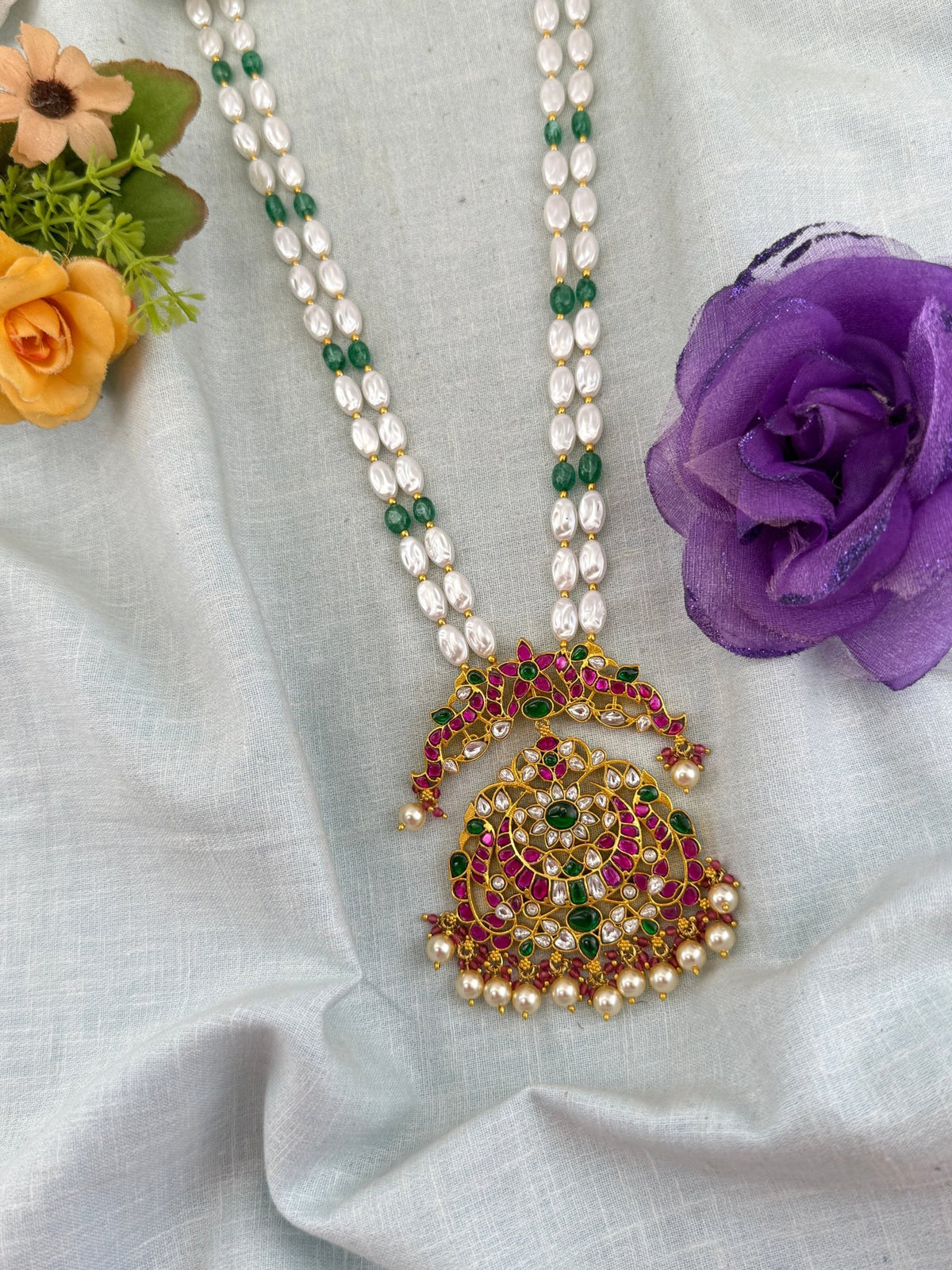 Jadau Kundan Premium Pearl Layered Long Pendant Necklace | 118 - Mahilas