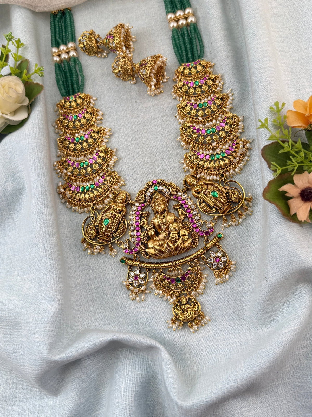 Jadau Premium Necklace Layered Temple Long Set | N0035 - Mahilas