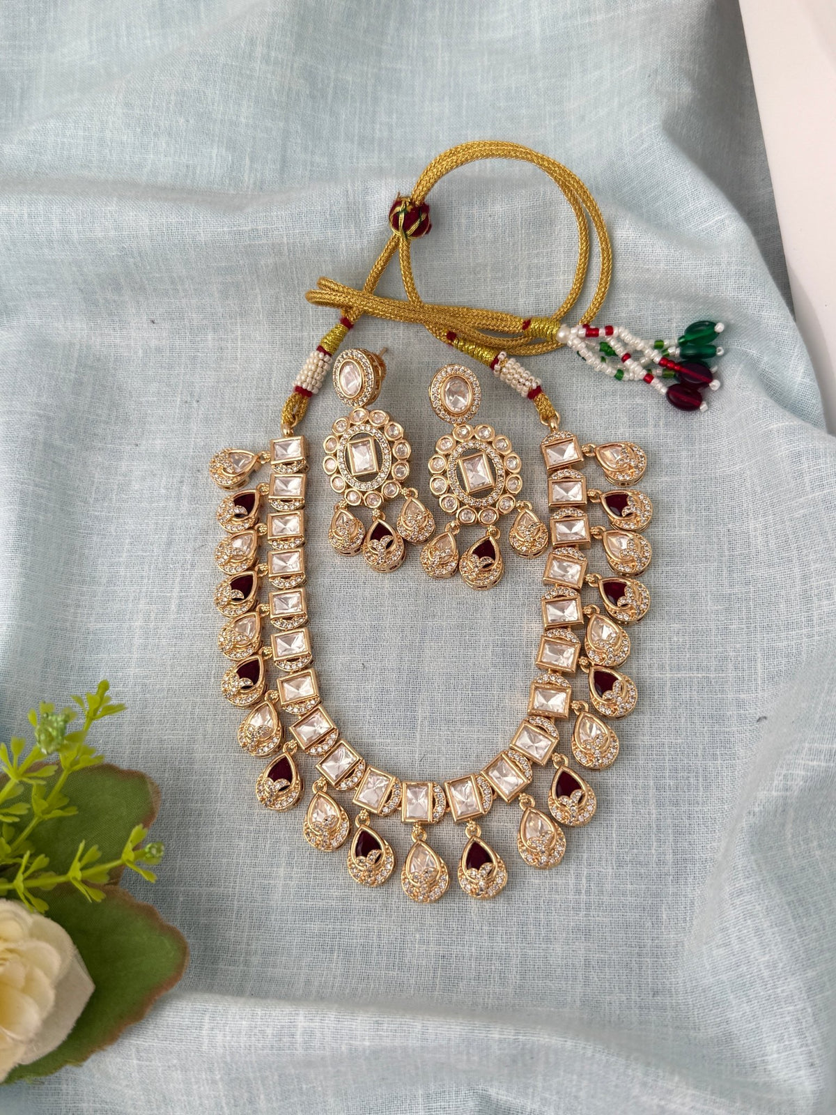 Kundan Layered Necklace Premium Short Set | N0099 - Mahilas