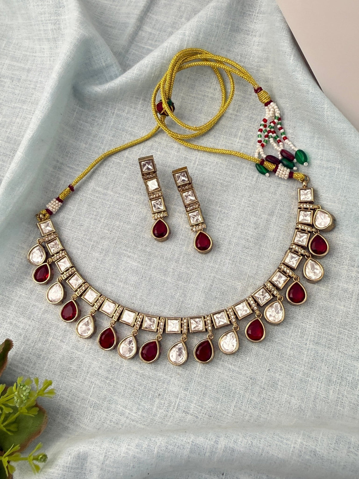 Kundan Layered Necklace Premium Short Set | N0955 - Mahilas